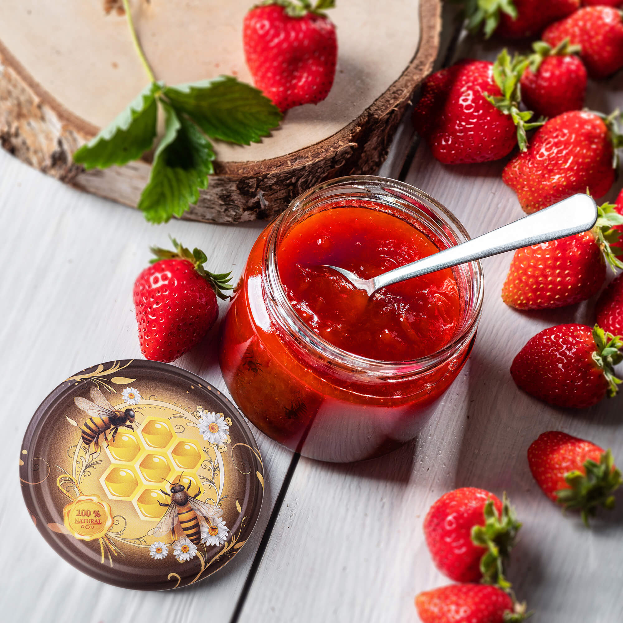 Słoiki na przetwory Denia 250ml 10szt 82mm + wieczko "Pszczoły z kwiatkami"