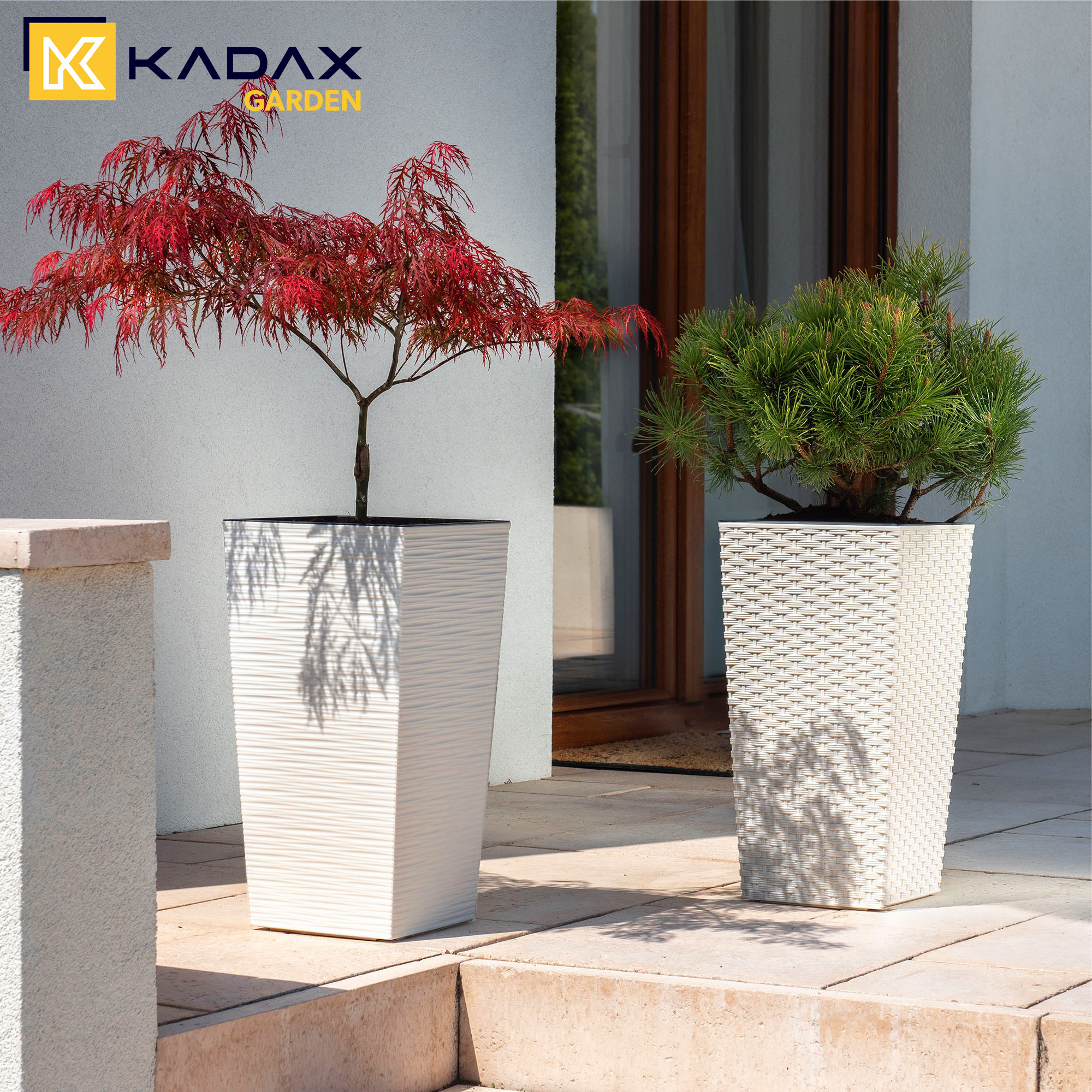 Donice na kwiaty z wkładem Pesaro rattan 19 cm + 25 cm + 30 cm, kremowe