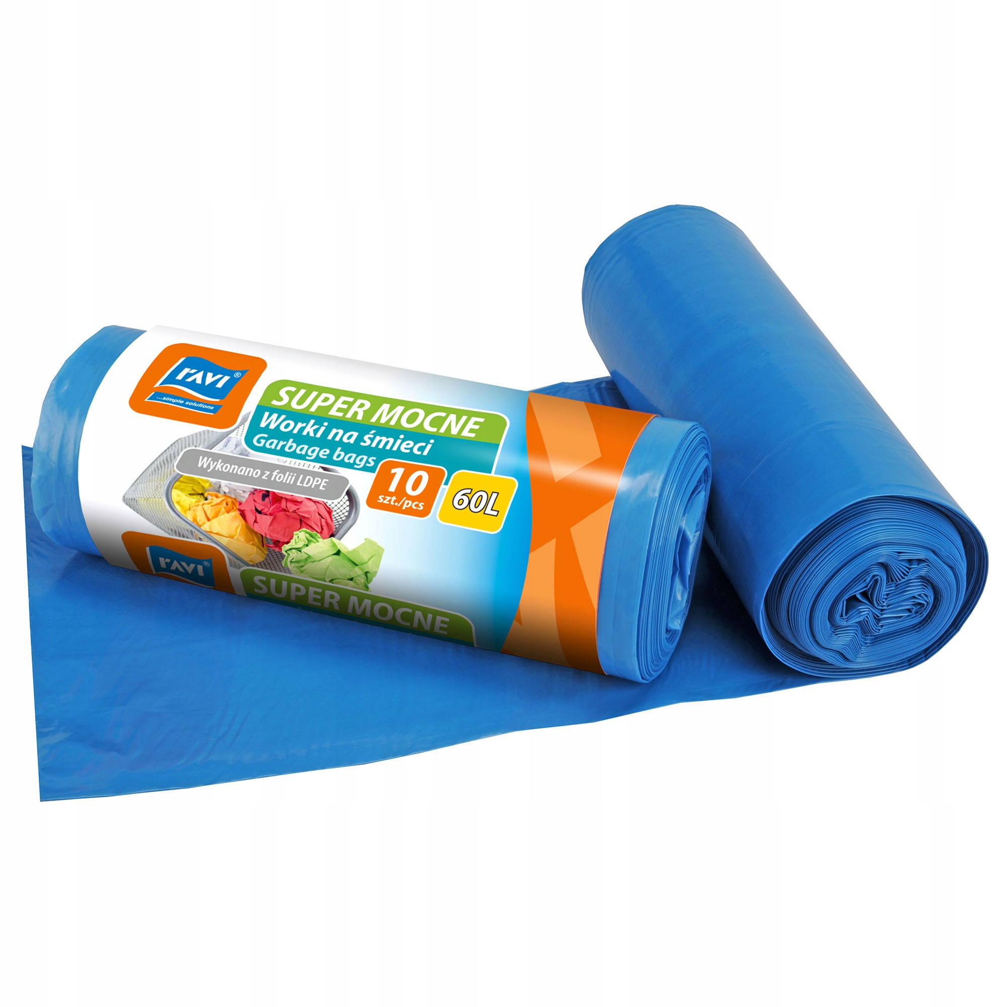 Worki na śmieci Ravi Super Mocne LDPE 60L, 10 szt.