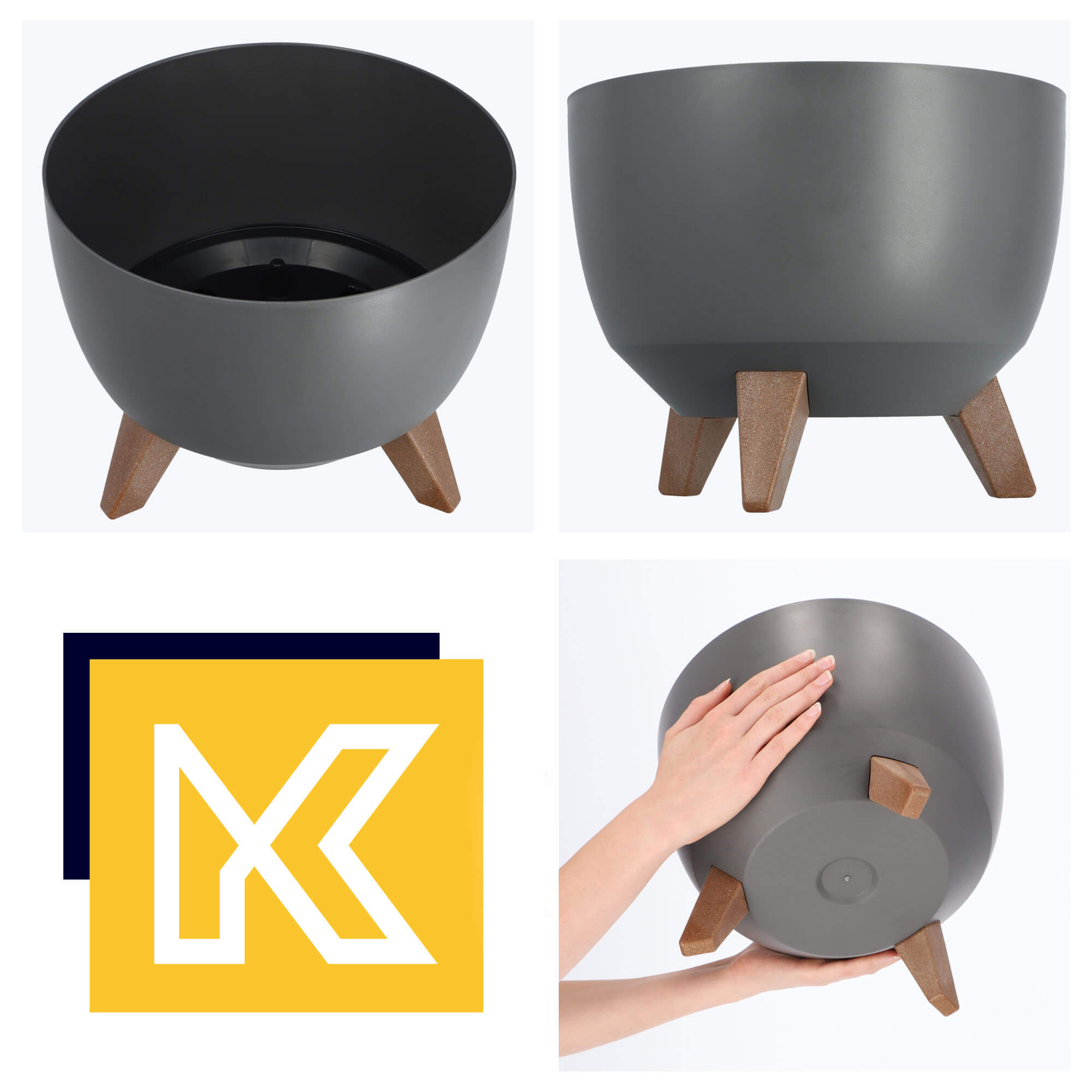 Misa na kwiaty z nóżkami antracyt Luri 29 cm + 40 cm, 2 szt.