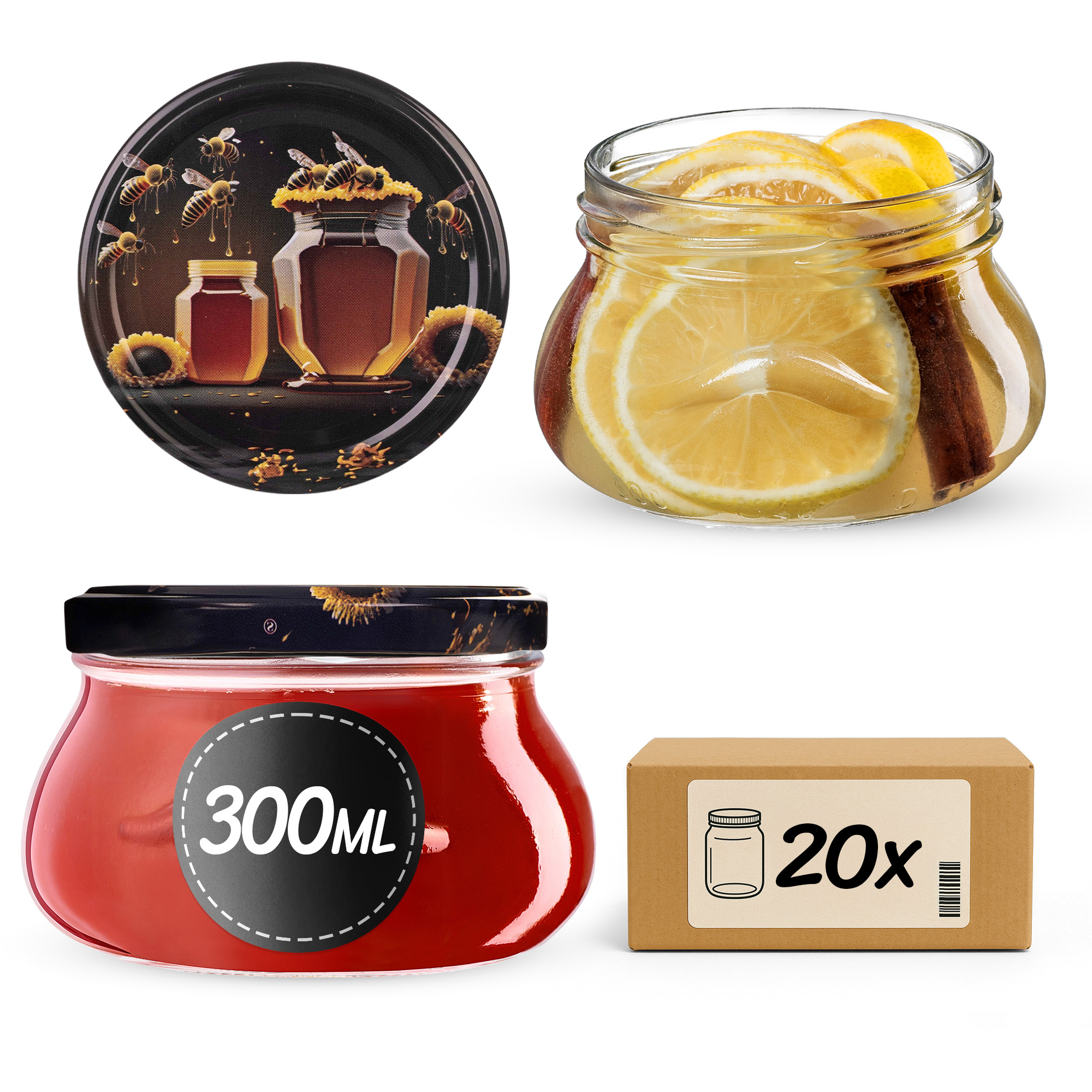 Słoiki na przetwory Raja 300ml fi82mm 20szt + wieczko Miód czarny