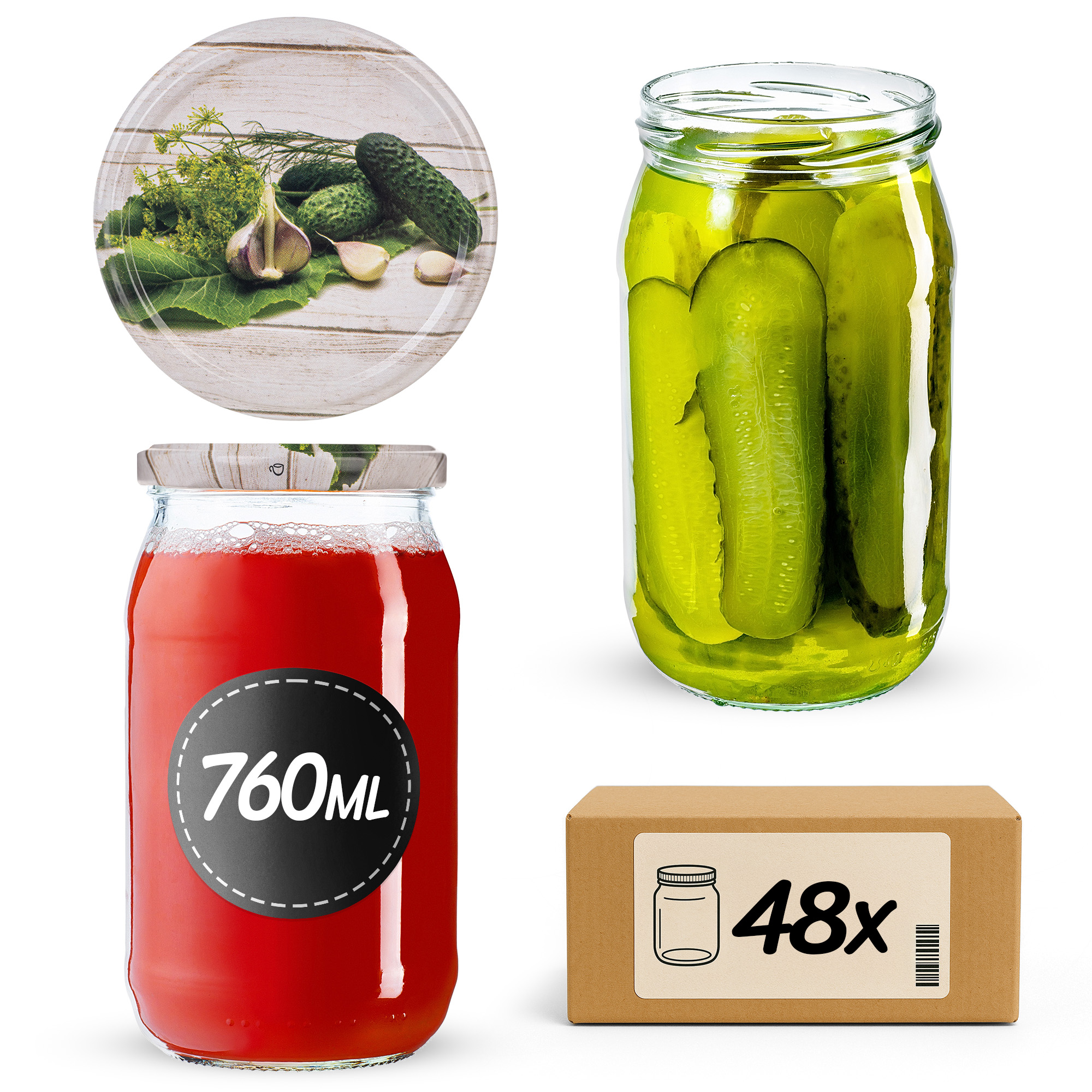 Słoiki na przetwory Niva 760ml fi82mm 48szt + wieczko Ogórek