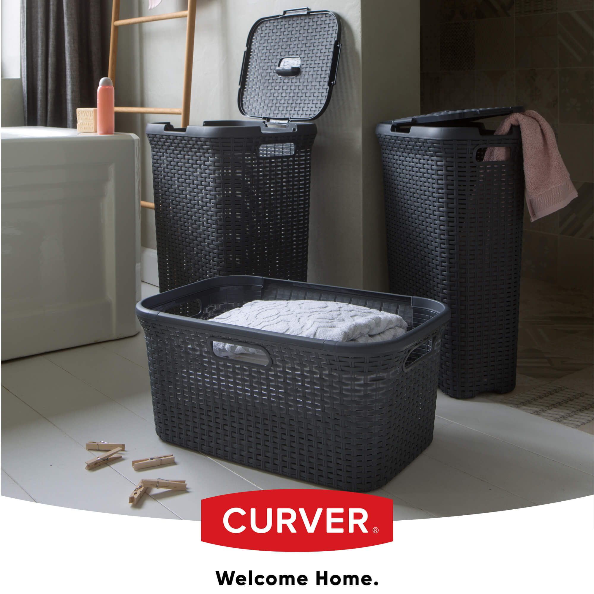 Kosz z pokrywą Curver Natural Style 60L grafitowy