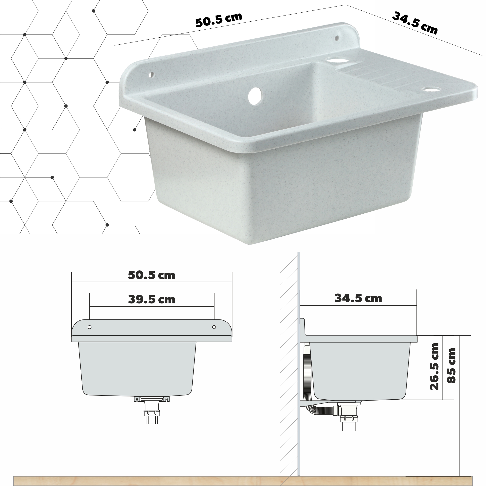 Zlew gospodarczy z baterią i dozownikiem Gospo, biały