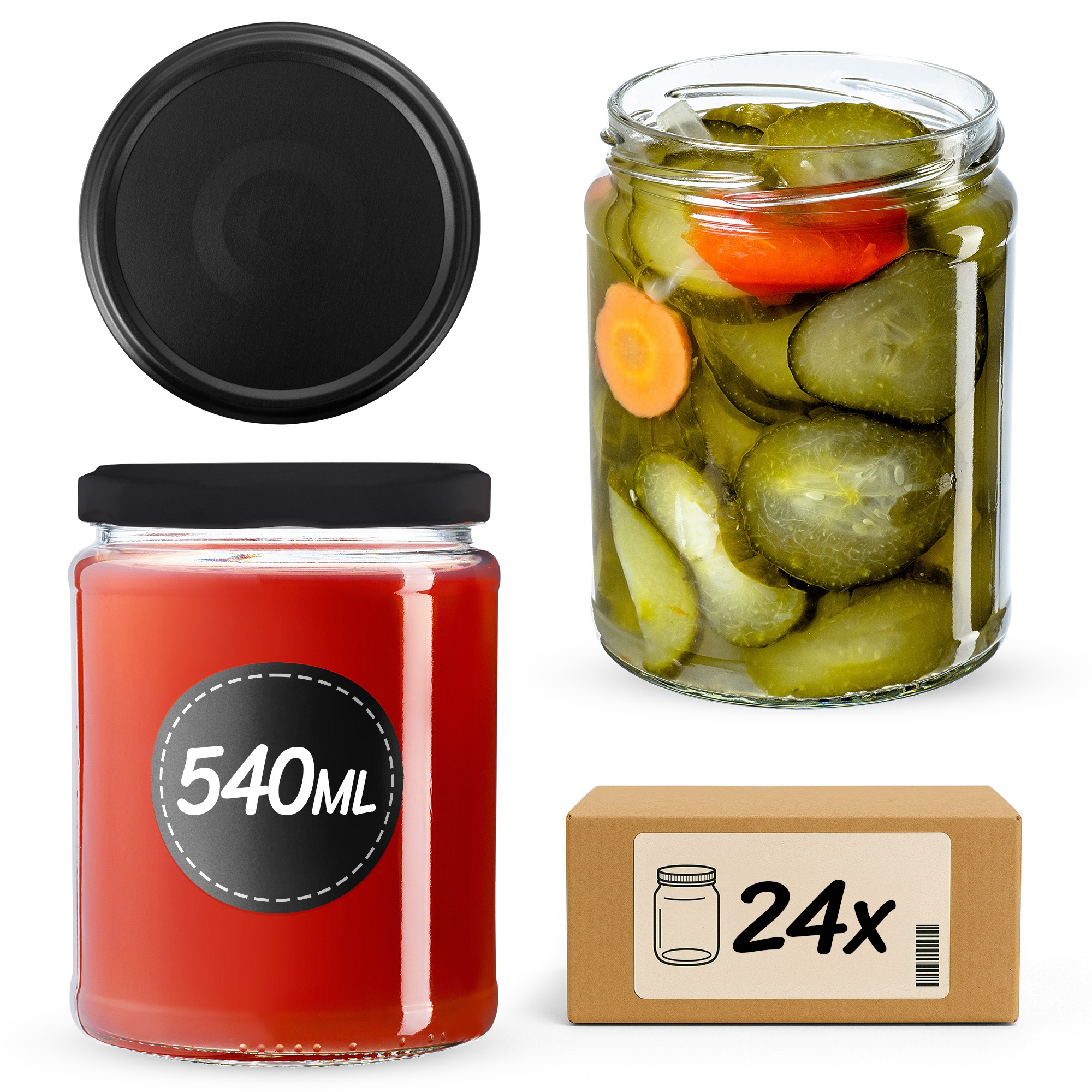 Słoiki na przetwory Maki 540ml fi82mm 24szt + wieczko Czarny mat