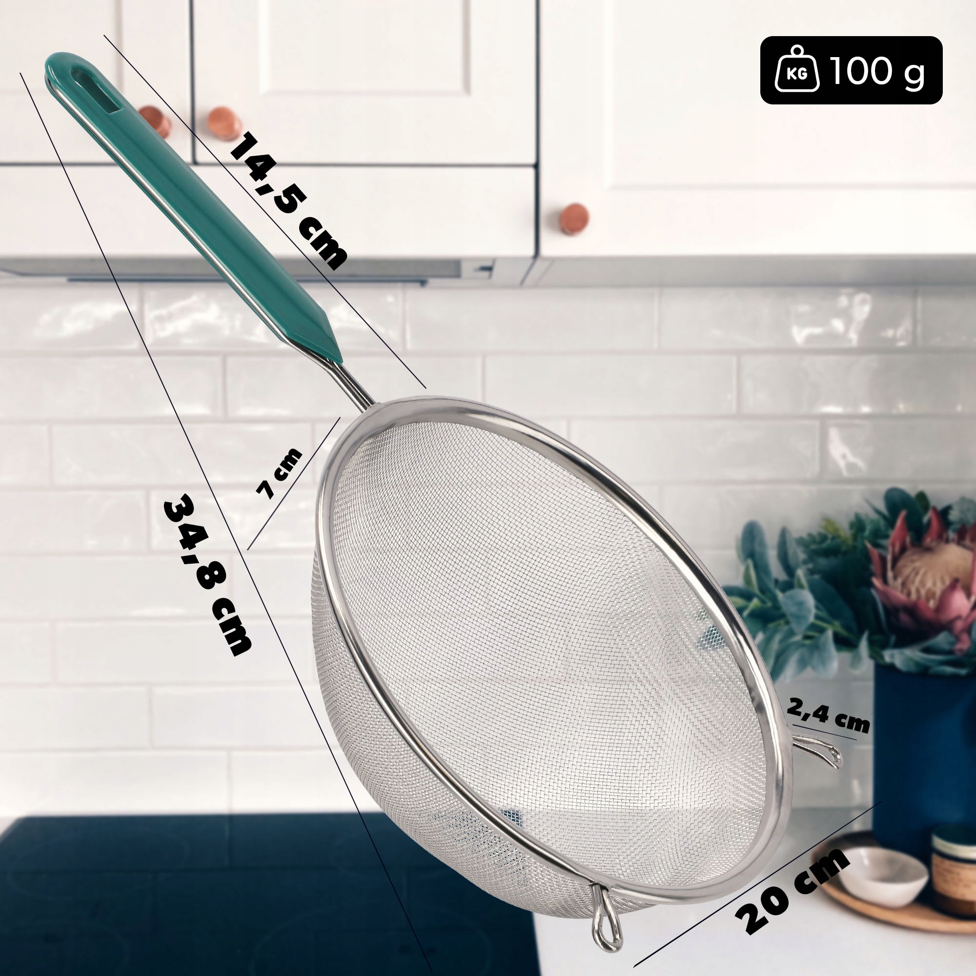 Sitko kuchenne nierdzewne 20 cm, zielone