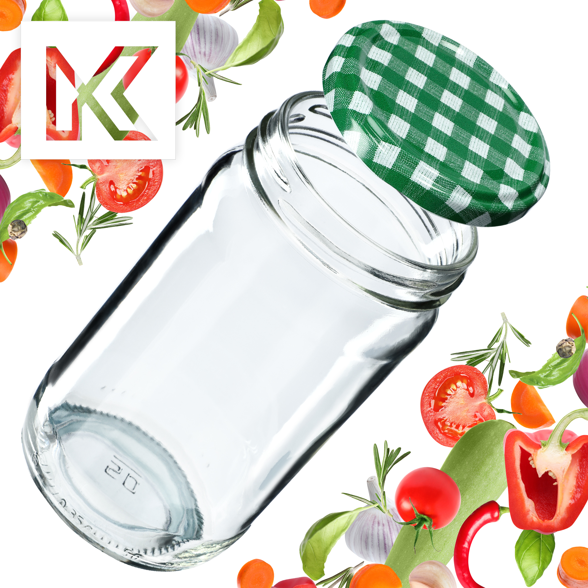 Słoiki na przetwory Gera 350ml fi66mm 20szt + wieczka "Zielona krata"