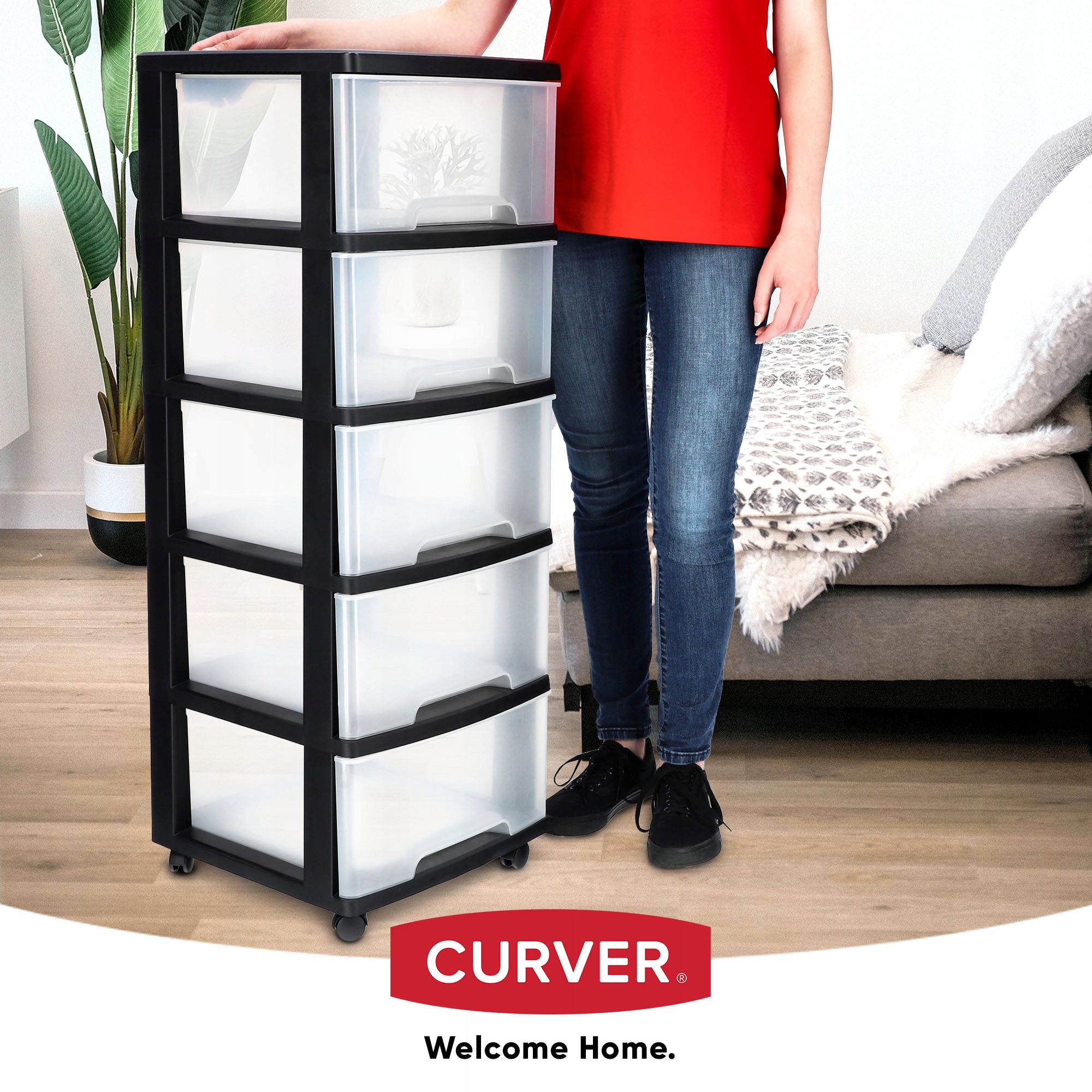 Regał na kółkach Curver 100L, czarny