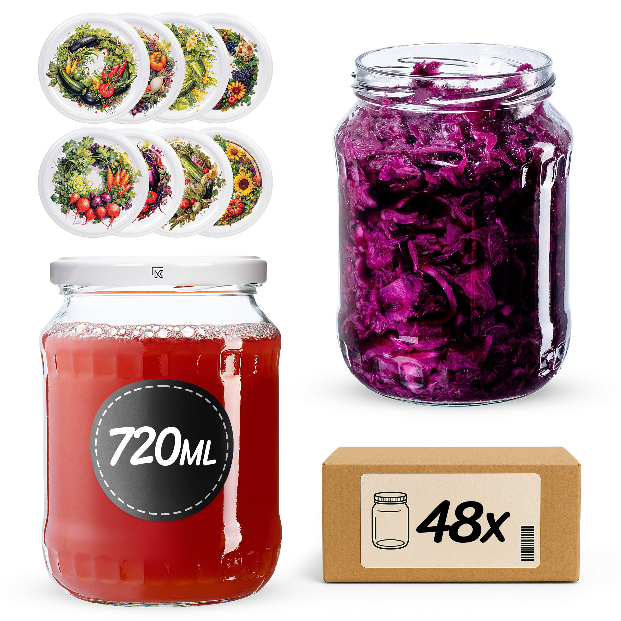 Słoiki na przetwory Jukka 720ml fi82mm 48szt + wieczko Garden wreath