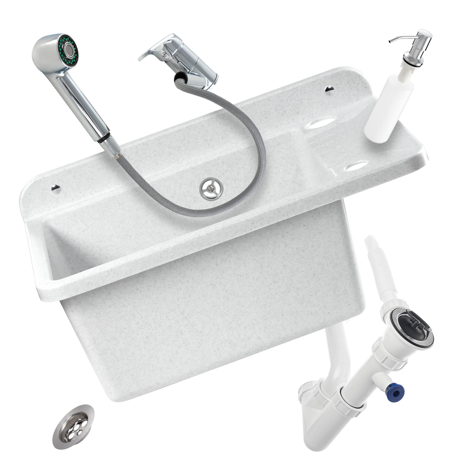 Zlew gospodarczy z baterią i dozownikiem Gospo, biały