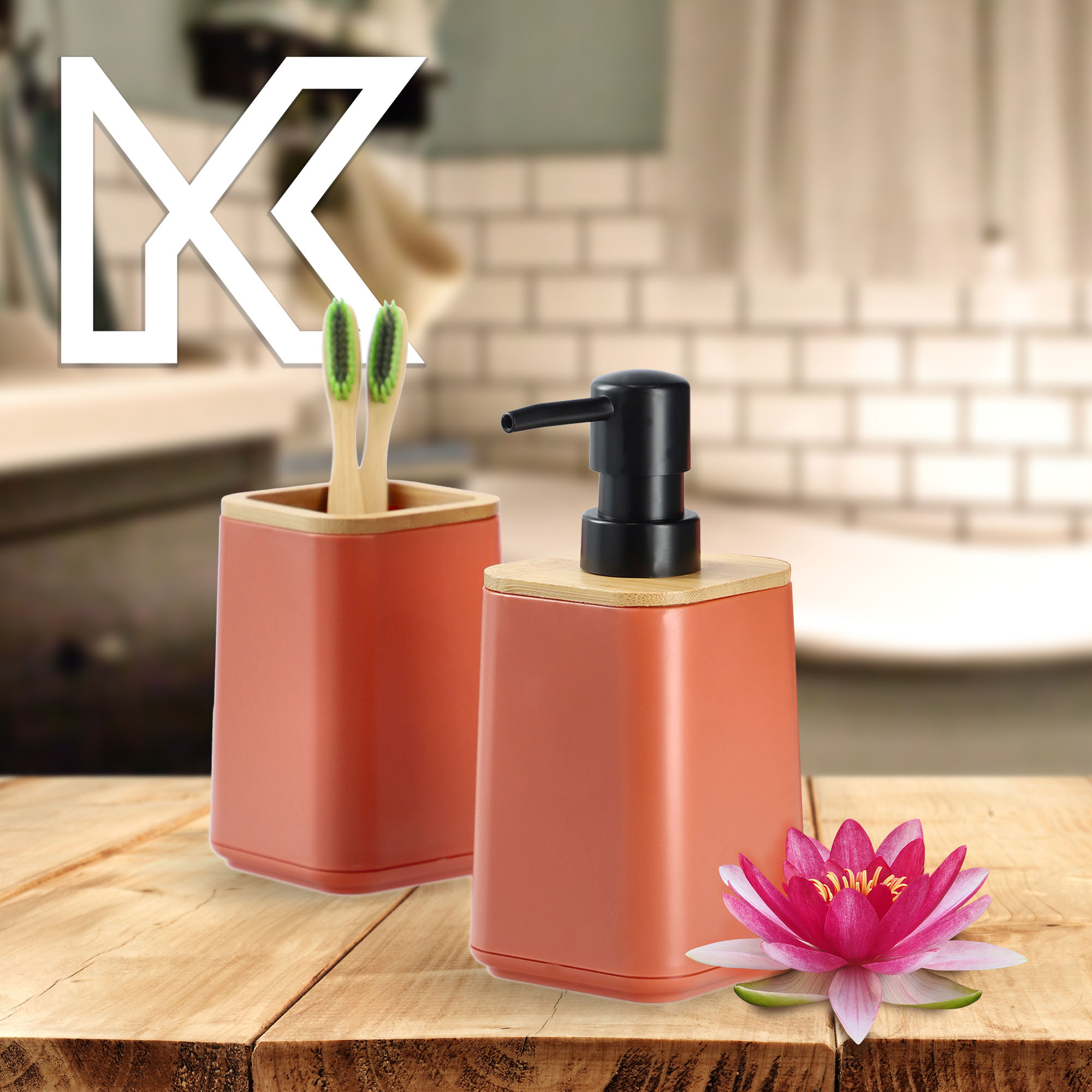 Zestaw Carrara Dozownik na mydło + Kubek łazienkowy, różowy