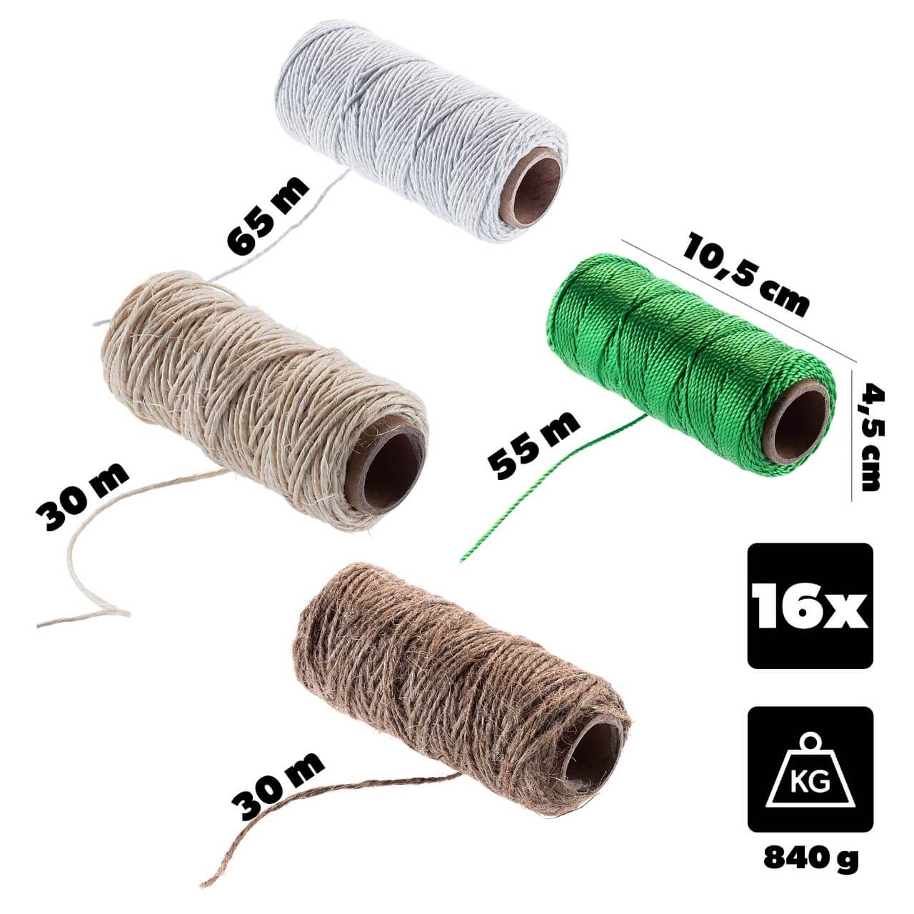 Zestaw sznurków ogrodowych Dienne 30-65 m x 1 mm 16 szt.