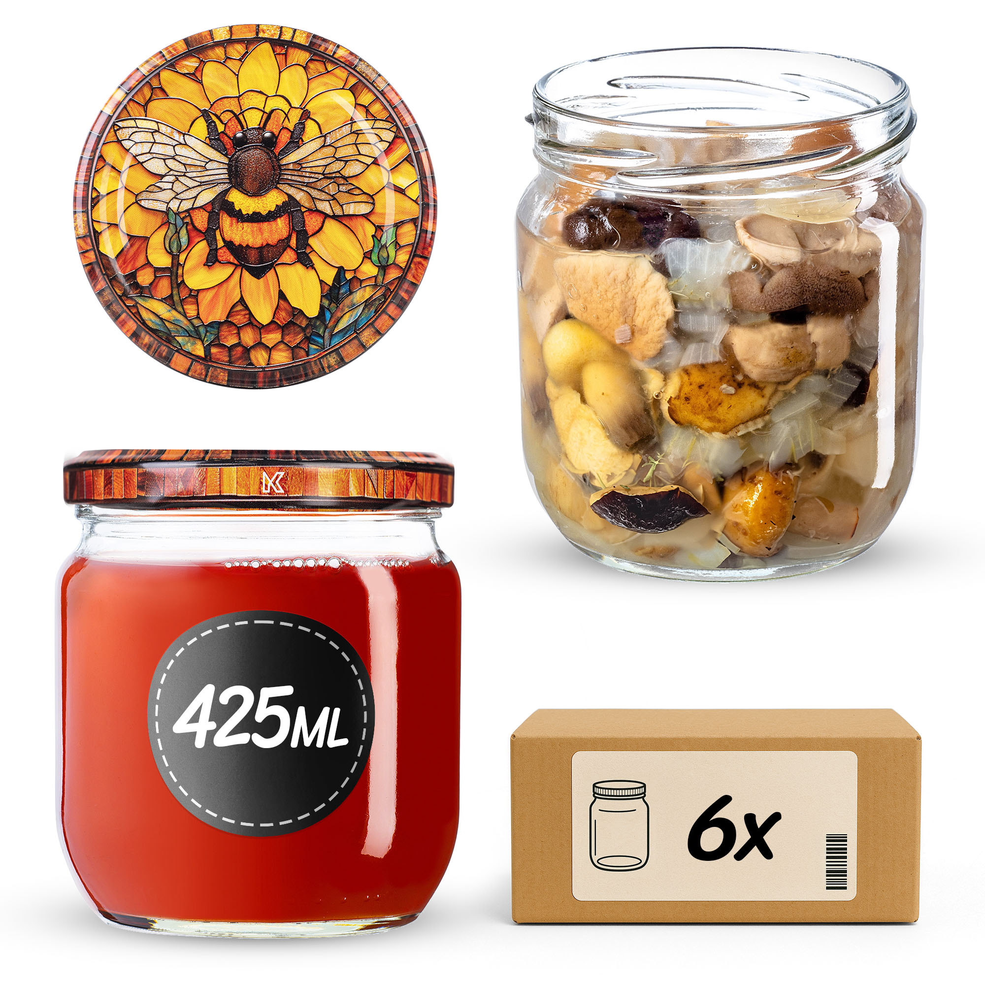 Słoiki na przetwory Salla 425ml fi82mm 6szt + wieczko Bee of the fusion