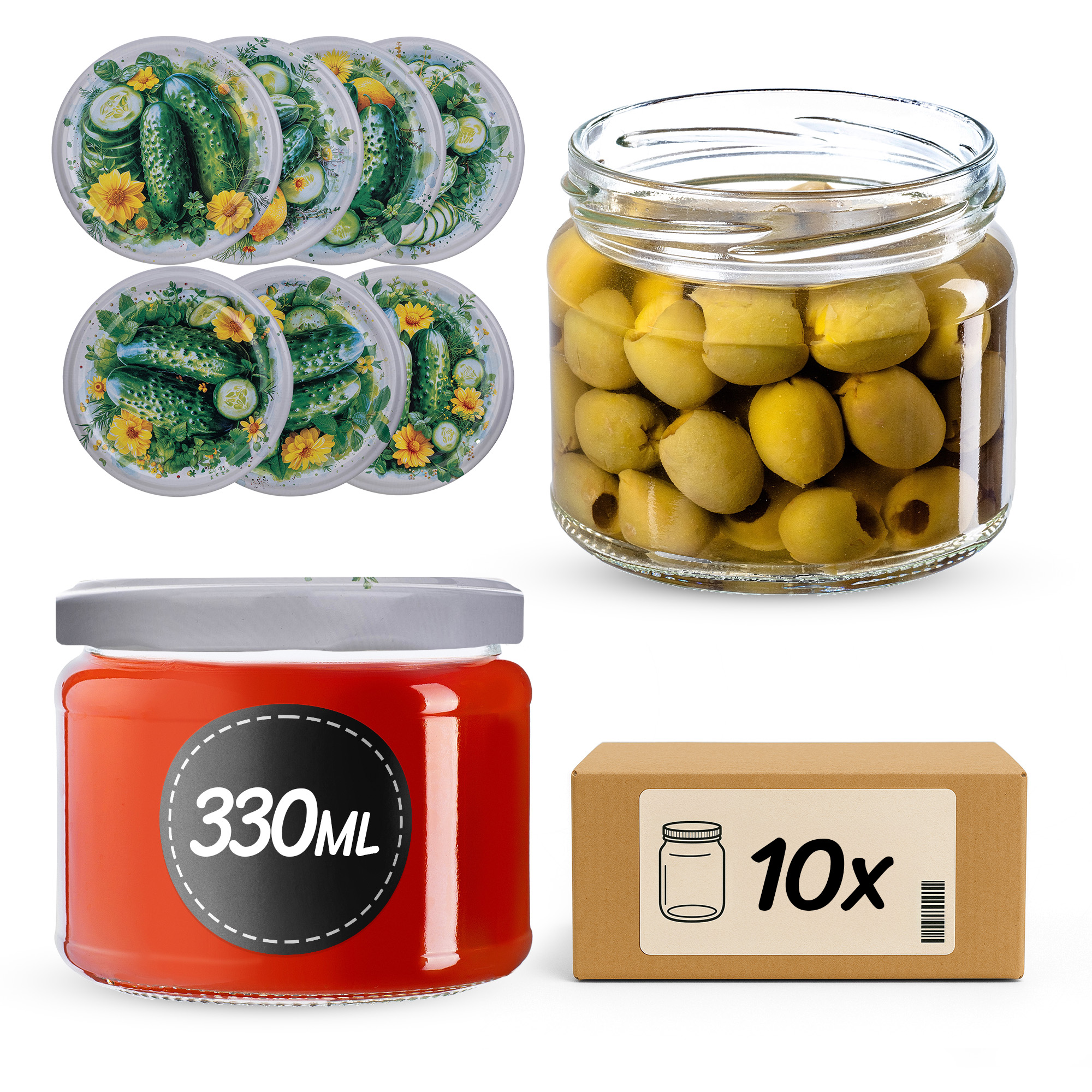 Słoiki na przetwory Sonka 330ml fi82mm 10szt + wieczko Kompozycja ogórkowa