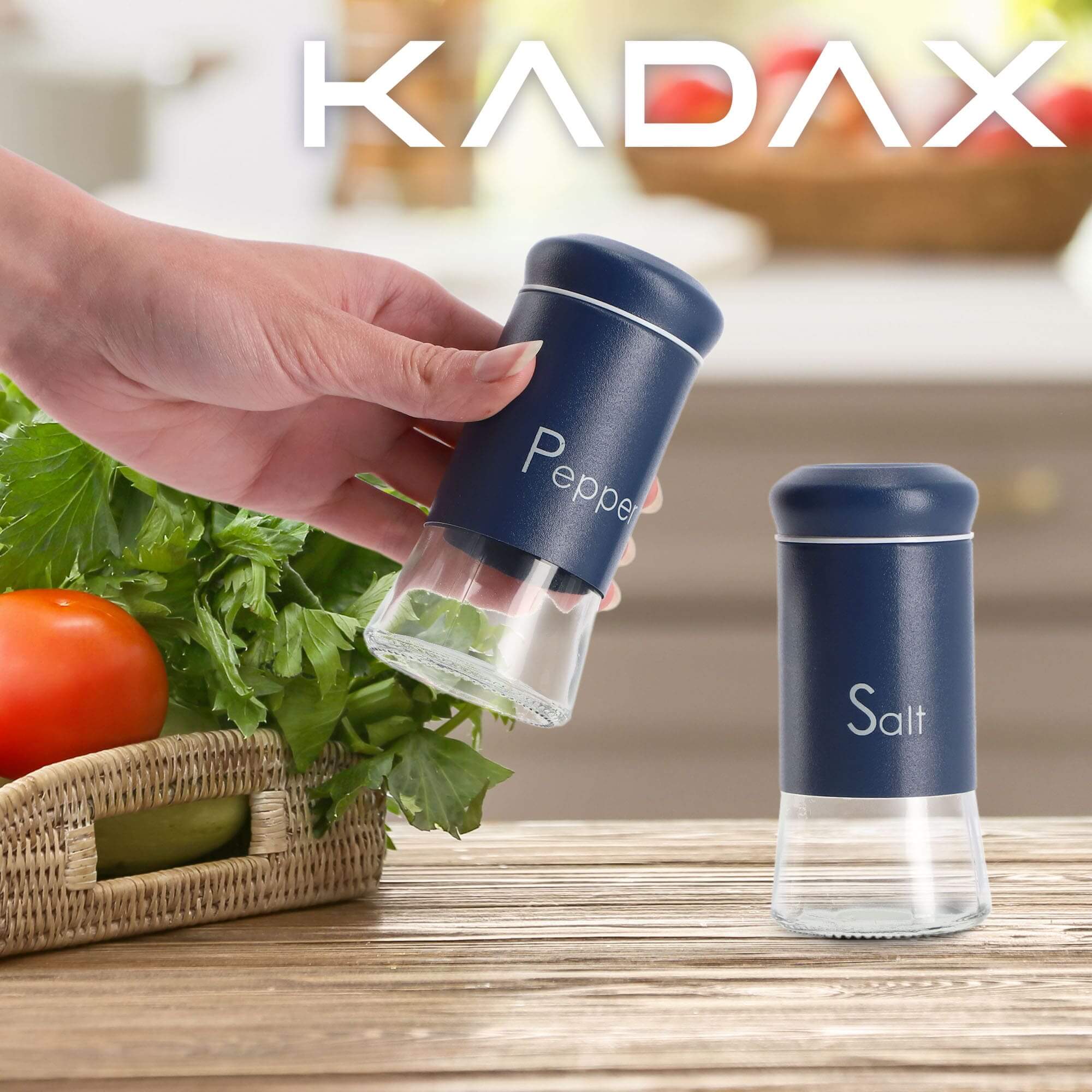 Zestaw przyprawników Alset pieprz + sól, granatowe