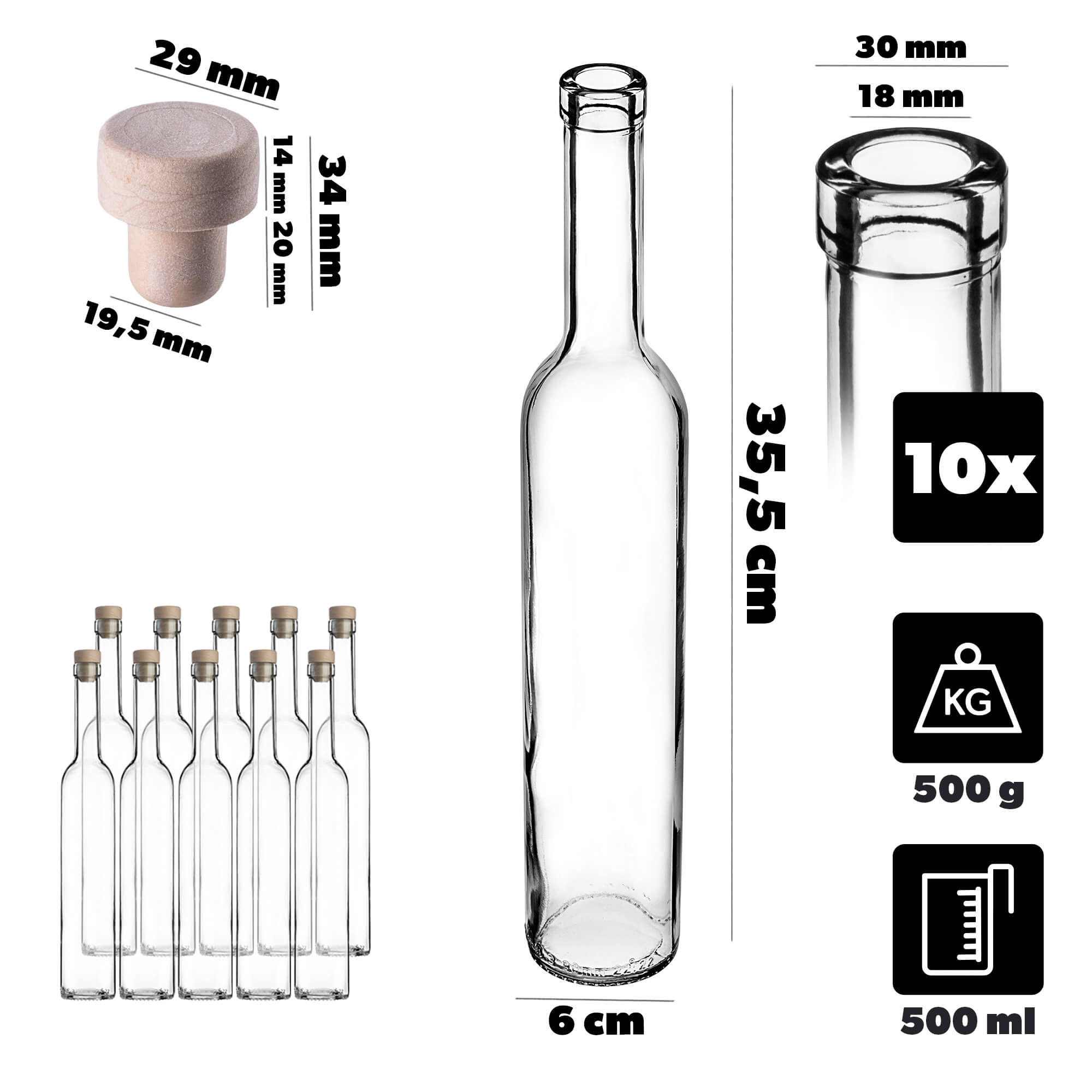 Butelka Futura 500ml z korkiem syntetycznym 10 szt.