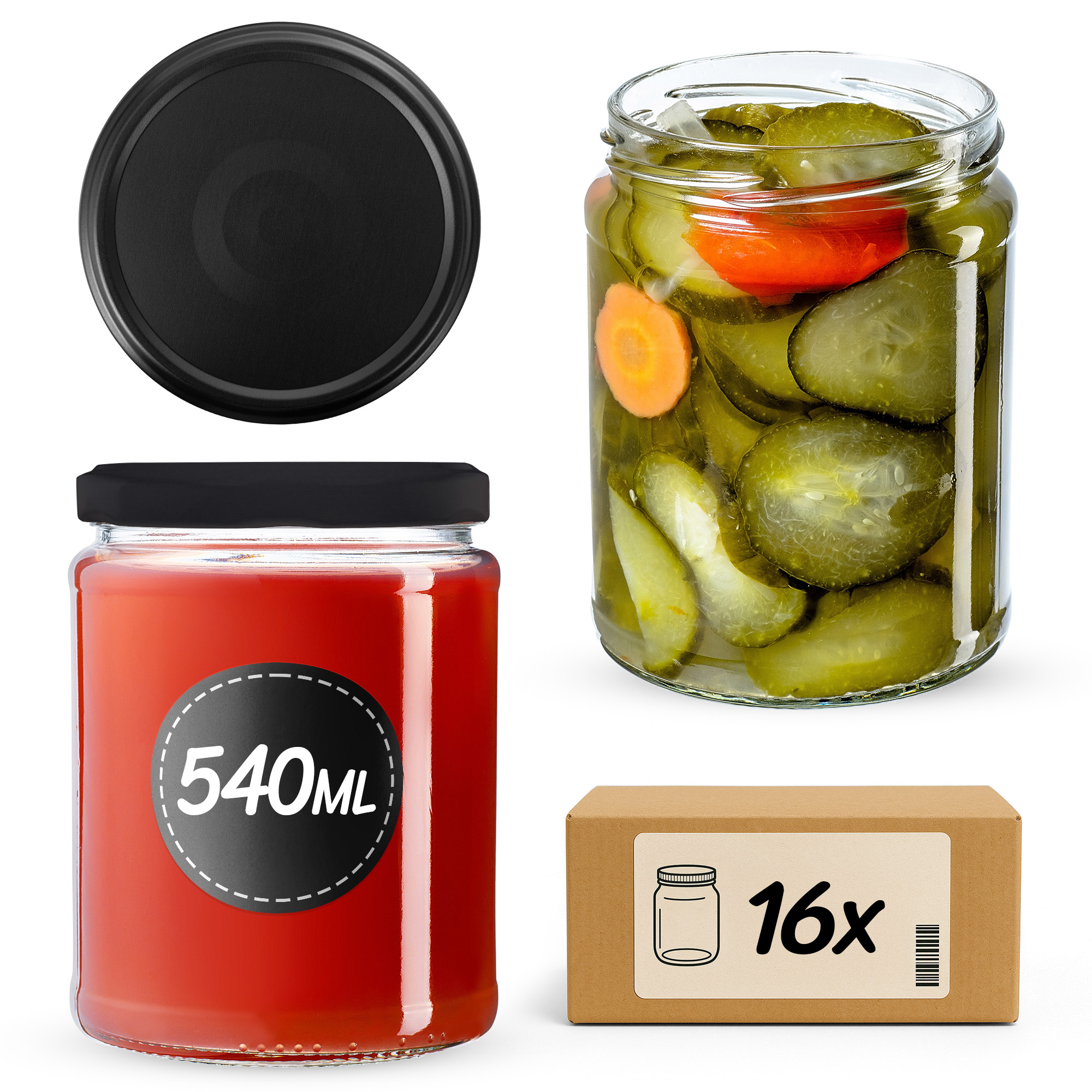 Słoiki na przetwory Maki 540ml fi82mm 16szt + wieczko Czarny mat