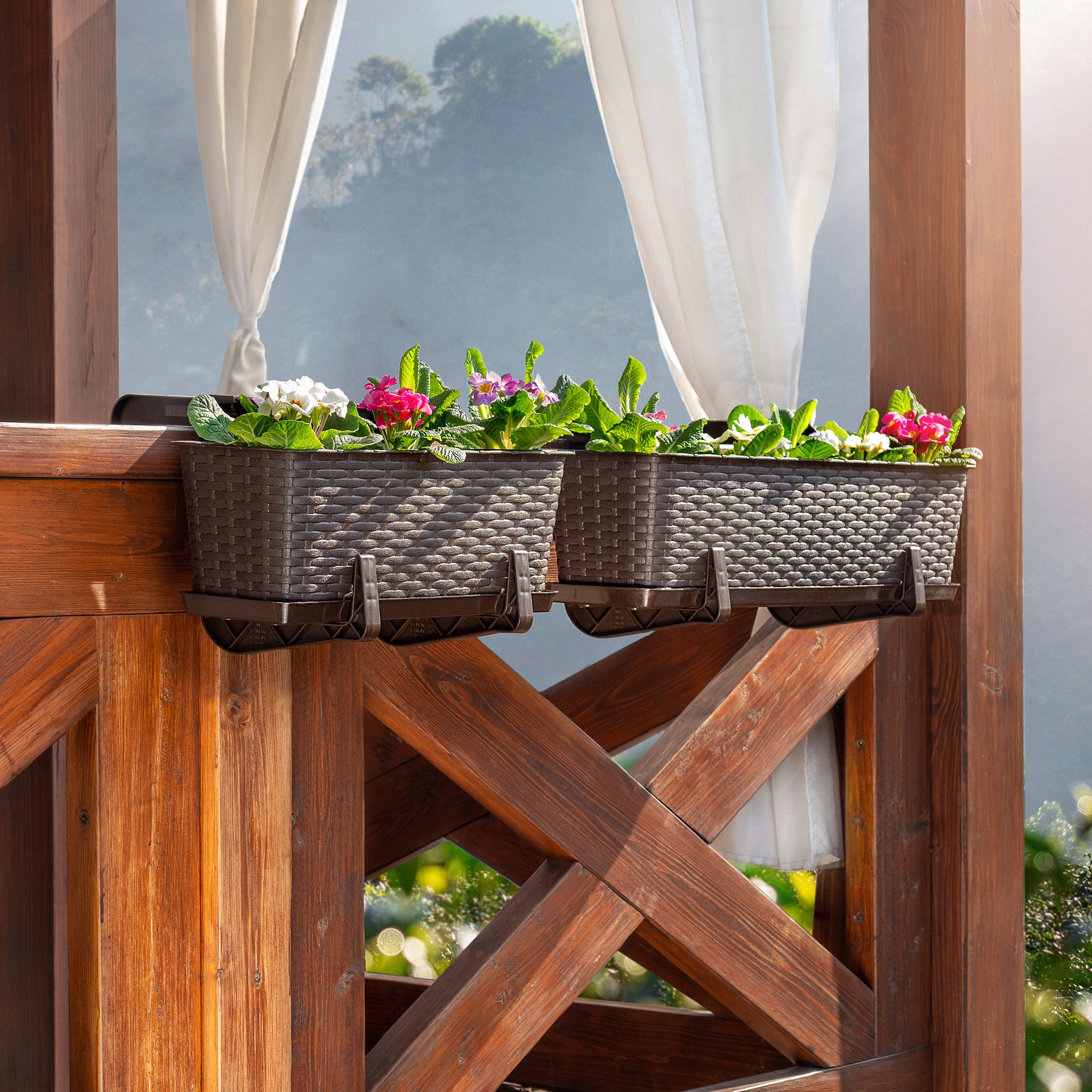 Uchwyt na skrzynkę balkonową brązowa, 2 szt.