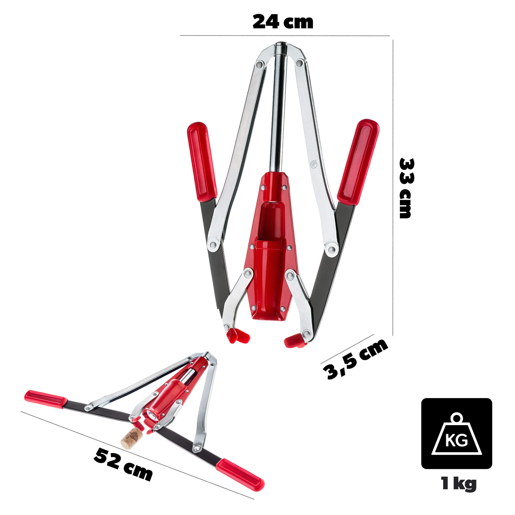 Korkownica dwuramienna Aliano 24 x 33 cm metalowa czerwona