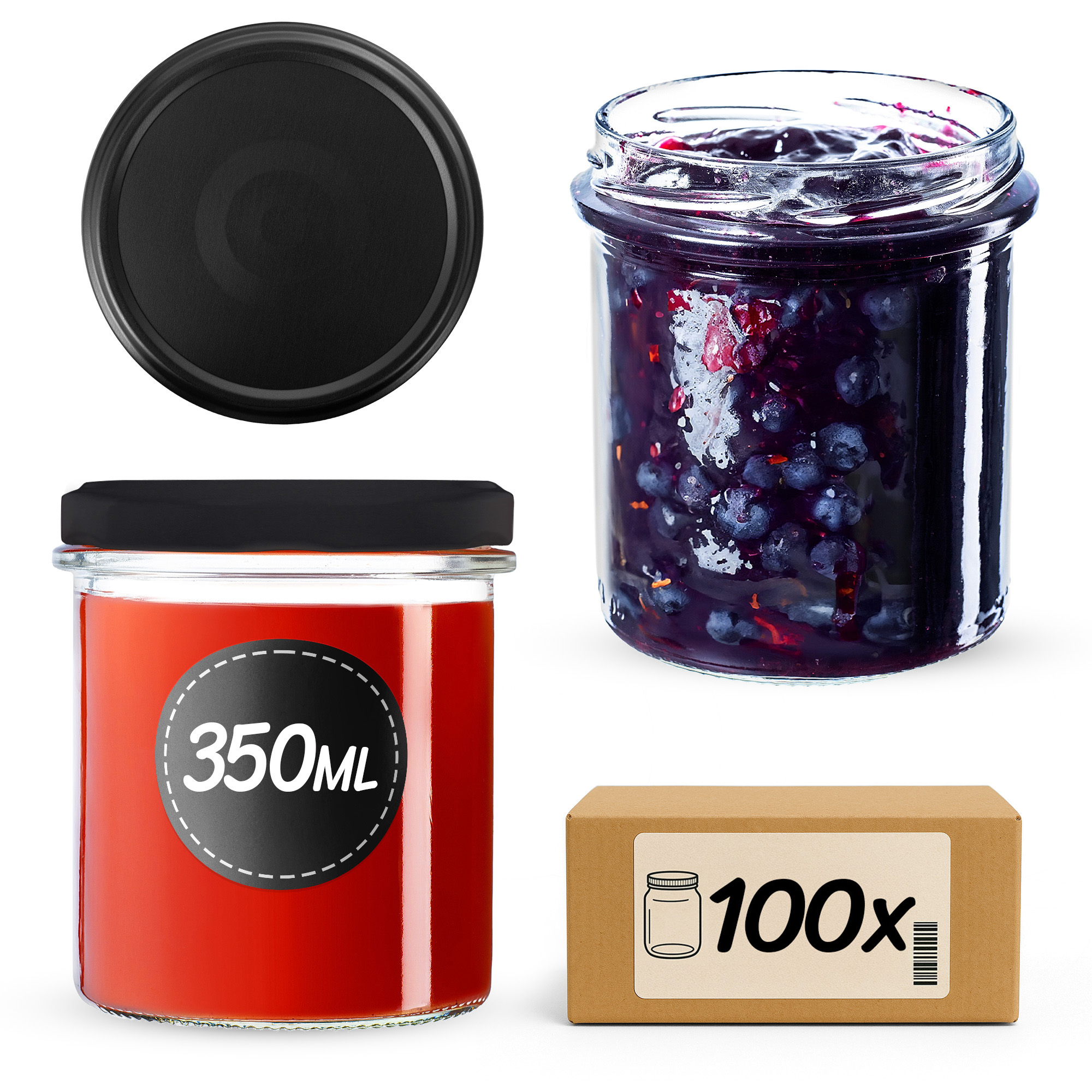 Słoiki na przetwory Avila 350ml fi82mm 100szt + wieczko Czarny mat