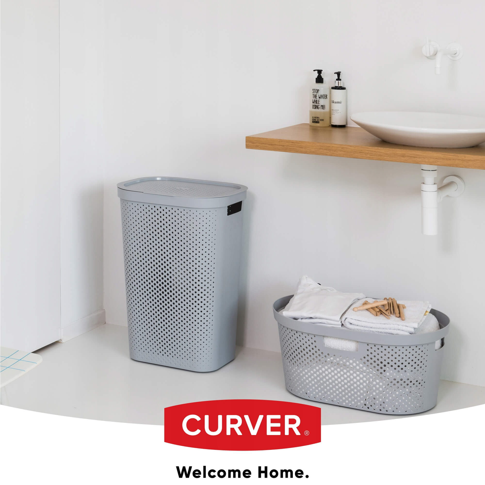 Kosz z pokrywą 60L + pojemnik 45L Curver Infinity jasnoszary