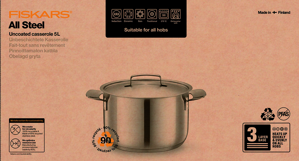 Fiskars 1064752 All Steel Garnek 5 l z pokrywką