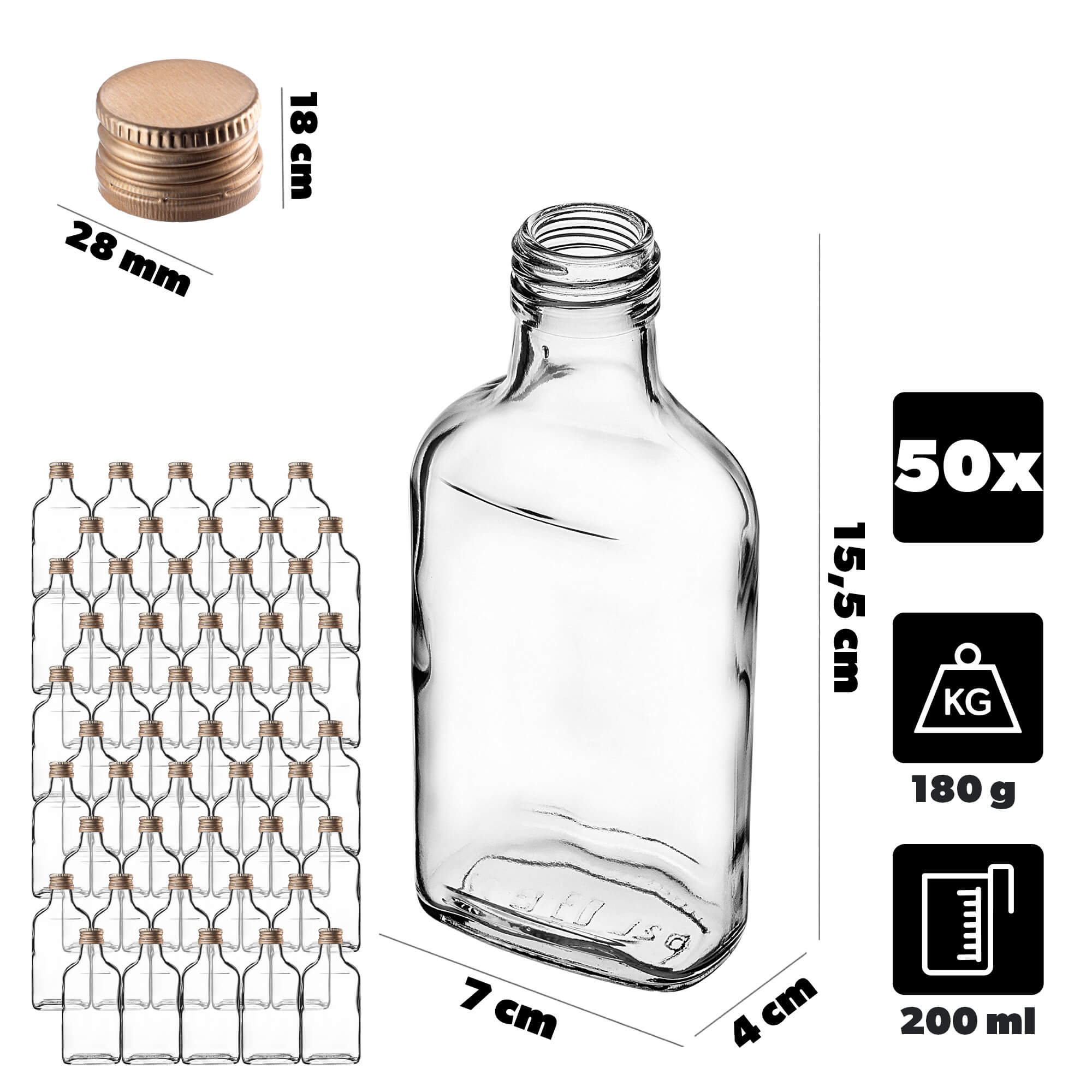 Butelka piersiówka Viane 200ml ze złotą zakrętką 50 szt.