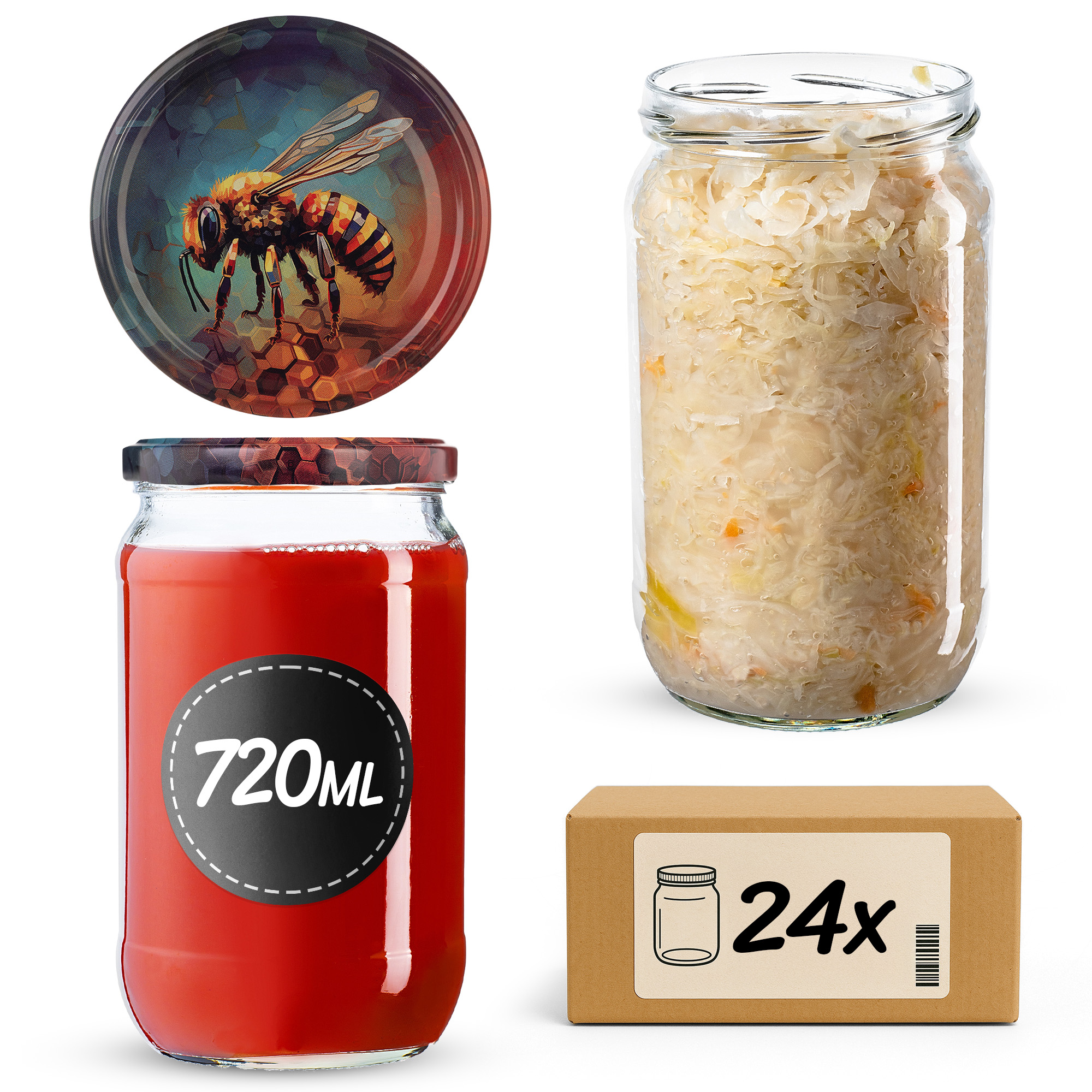 Słoiki na przetwory Niva 720ml fi82mm 24szt + wieczko Pszczoła
