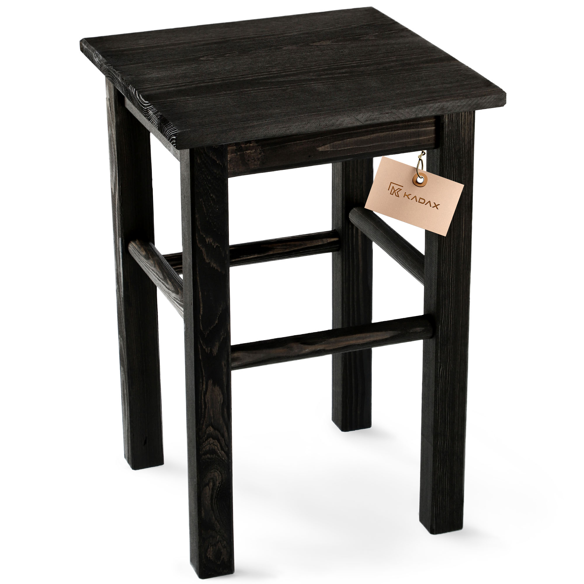 Taboret drewniany Rena 44x30 cm kwadratowy czarny