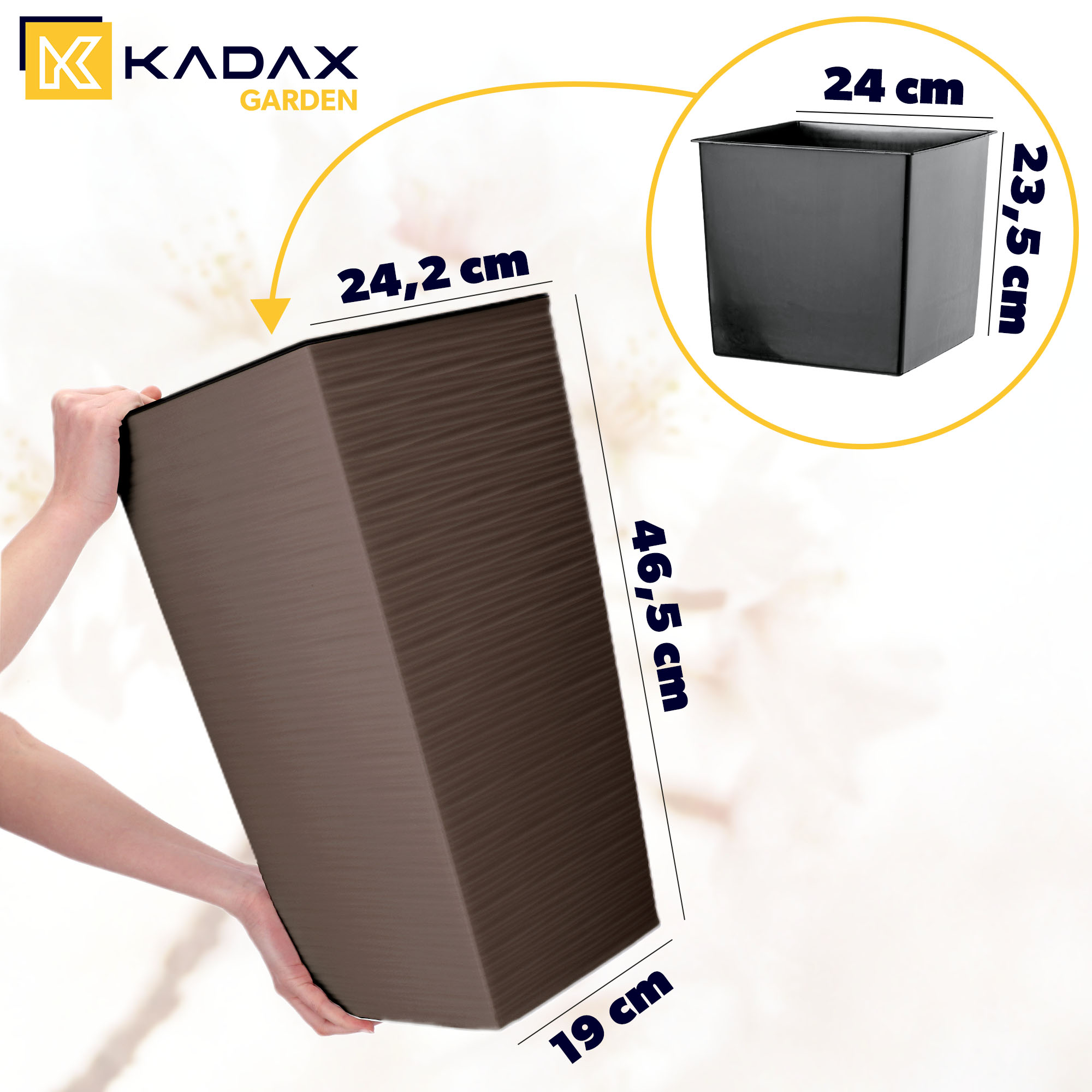 Donica na kwiaty z wkładem Tuluza dłuto 25 cm, mokka