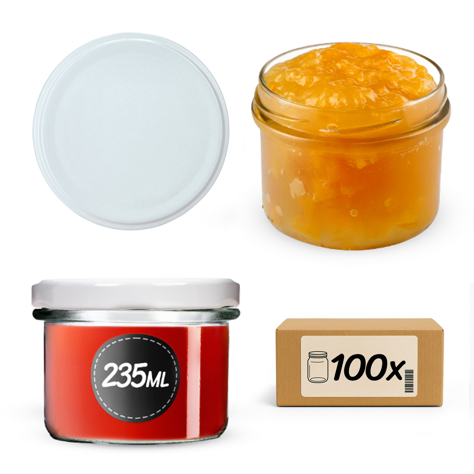 Słoiki na przetwory Tartu 235ml 100szt 82mm + wieczka białe