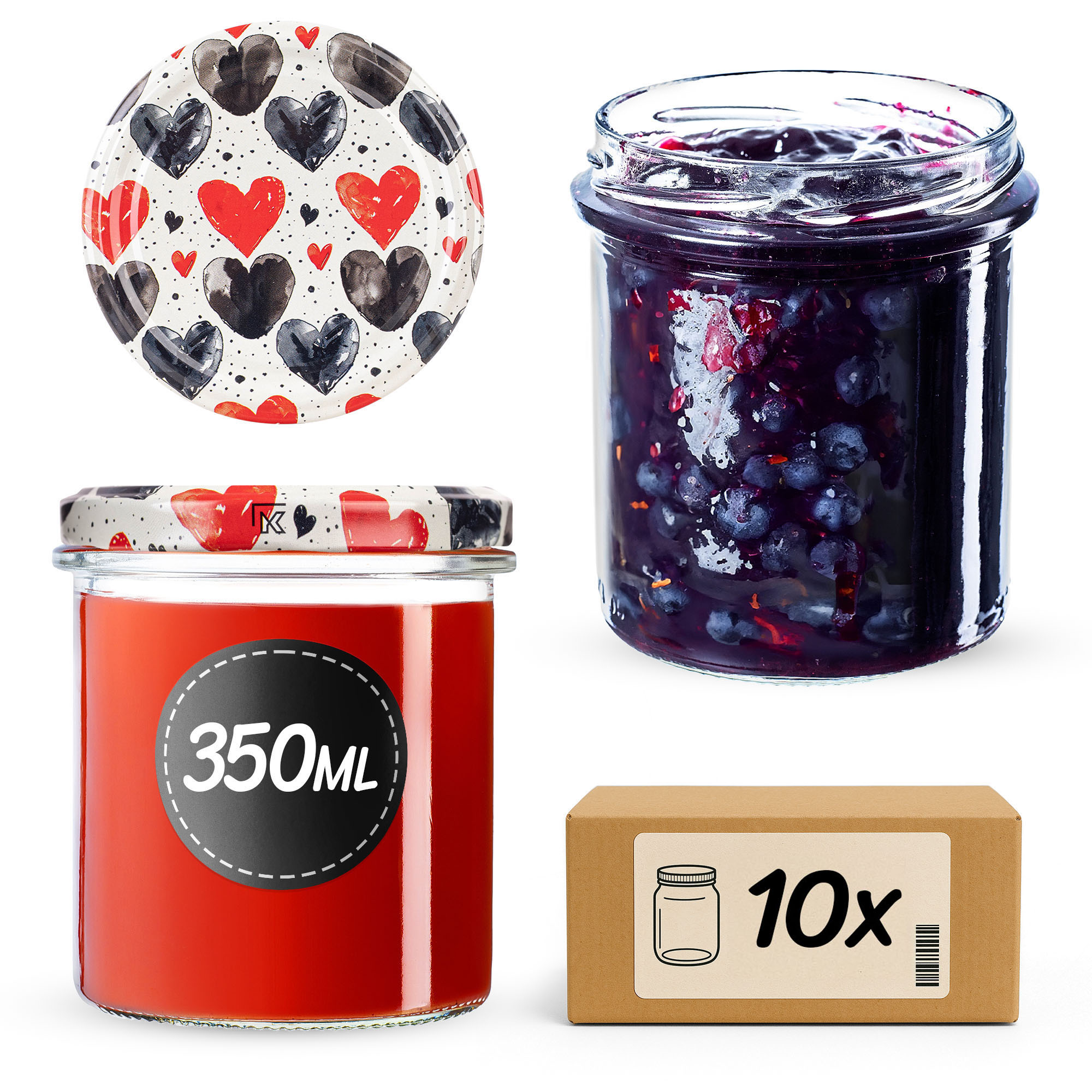 Słoiki na przetwory Avila 350ml fi82mm 10szt + wieczko Serca