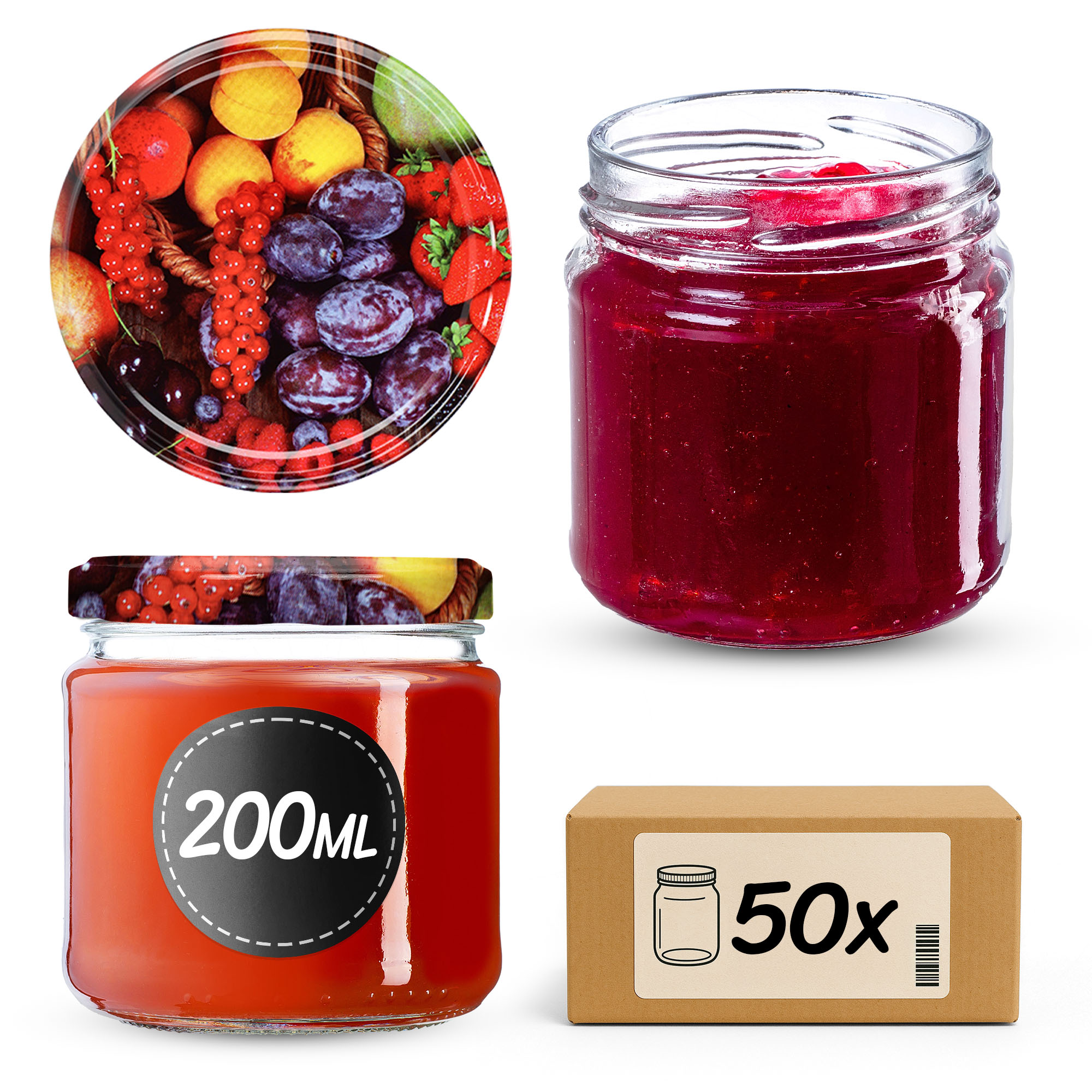 Słoiki na przetwory Lerma 200ml 50szt 66mm + wieczka "Mix owoców"