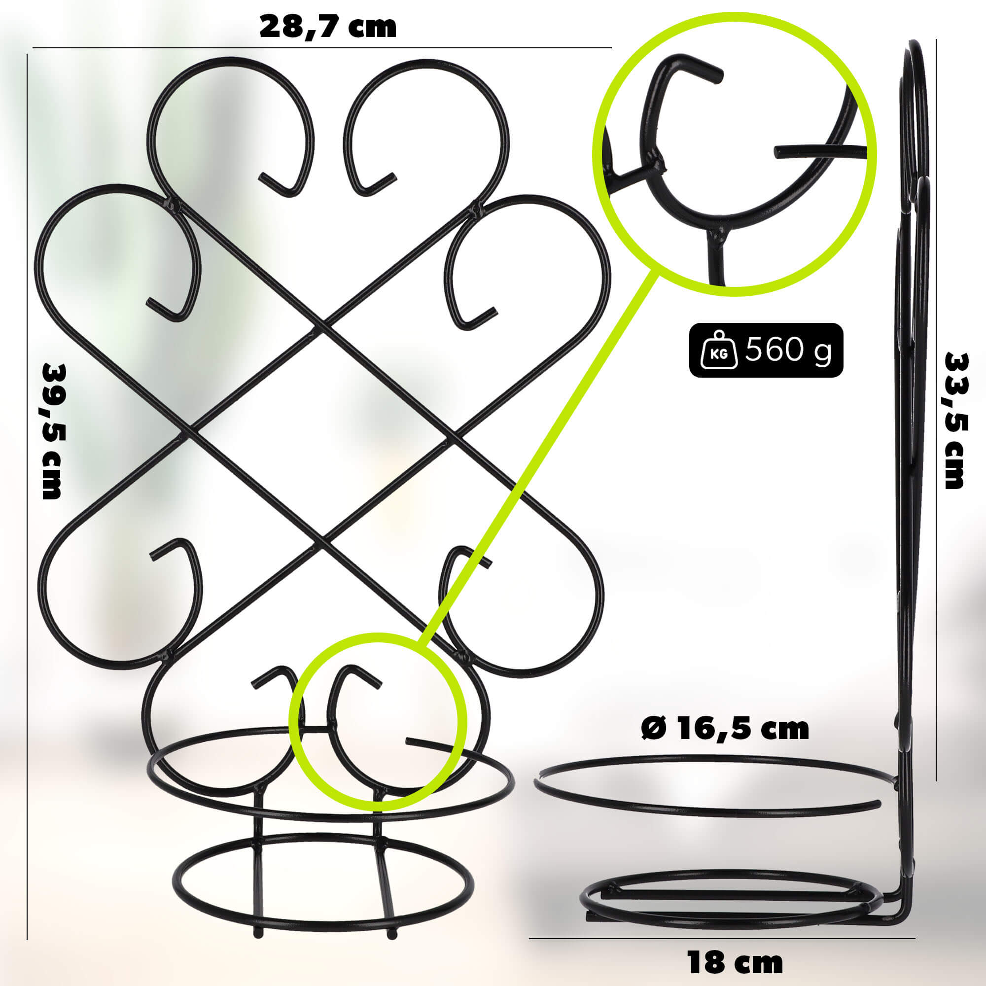 Kwietnik wiszący metalowy 39 x 28 cm, czarny