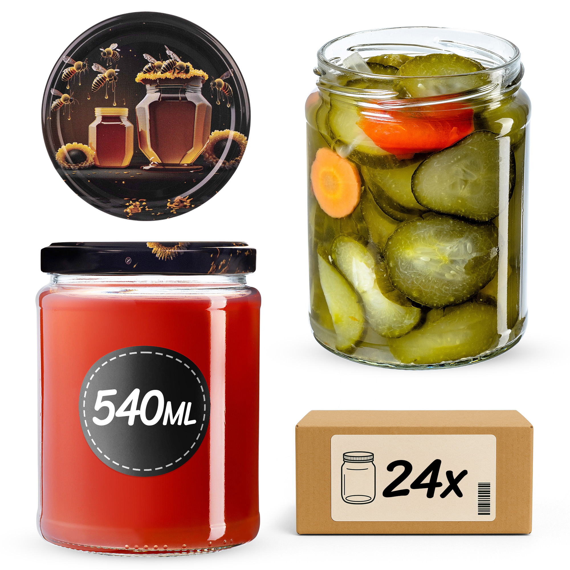 Słoiki na przetwory Maki 540ml fi82mm 24szt + wieczko Miód czarny