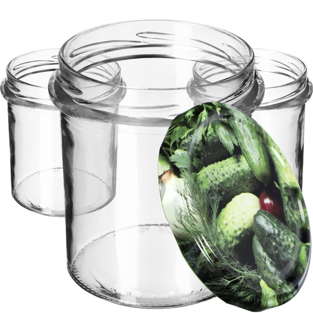 Słoiki na przetwory Avila 350ml 10szt 82mm + wieczka "Ogórki"