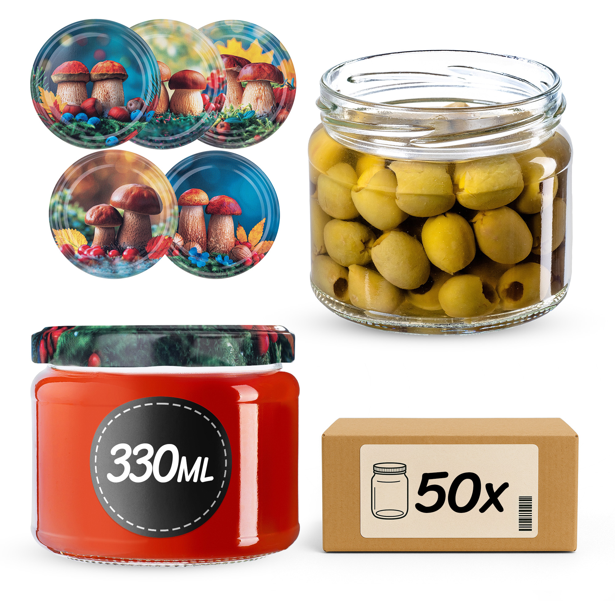 Słoiki na przetwory Sonka 330ml fi82mm 50szt + wieczko Grzyb polski