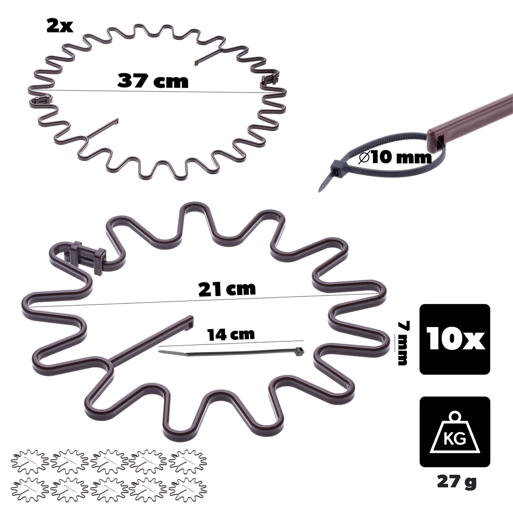 Obejma do roślin Montlaur z opaską zaciskową 21 cm brązowa 10 szt.
