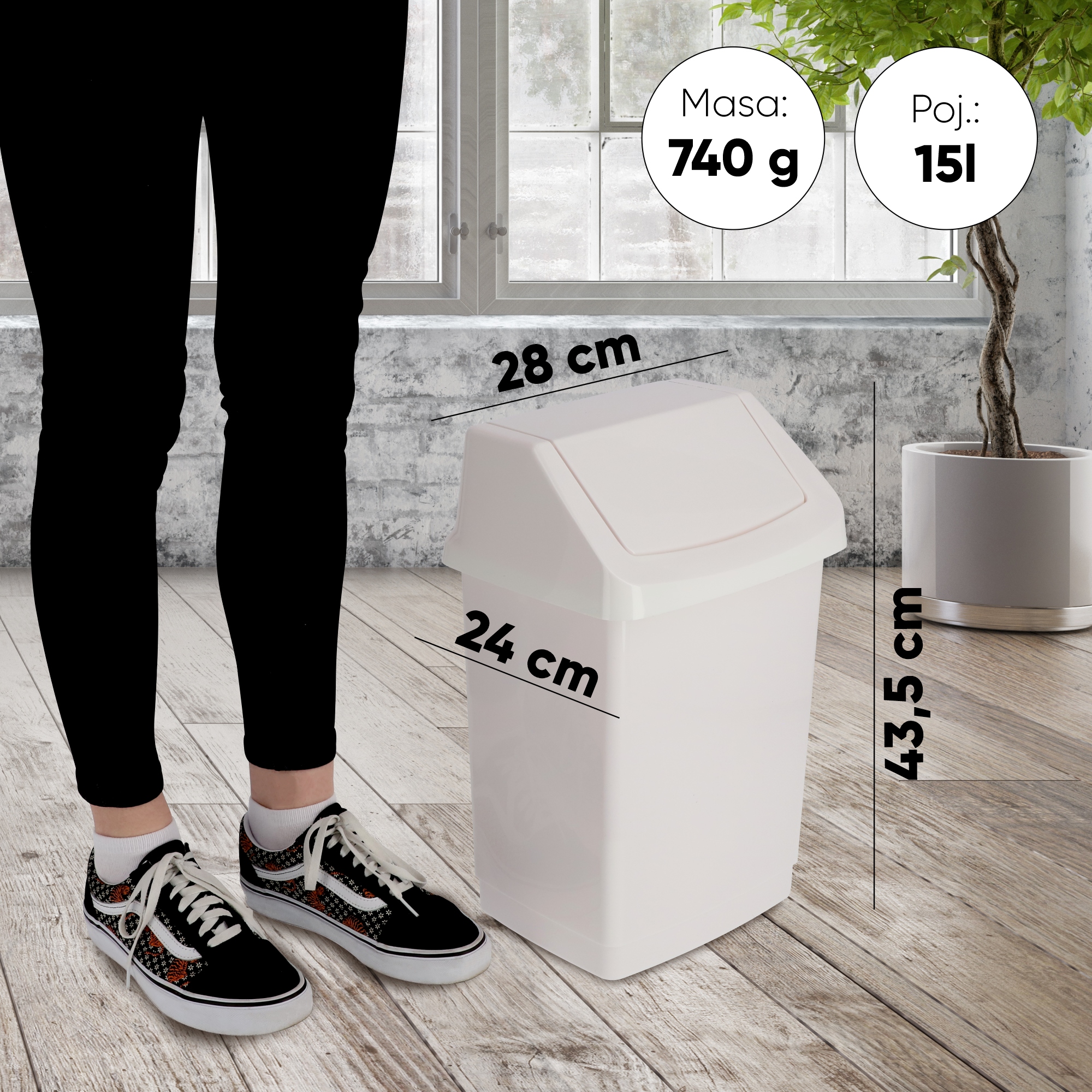 Kosz na śmieci Curver Click-IT 15L, biały