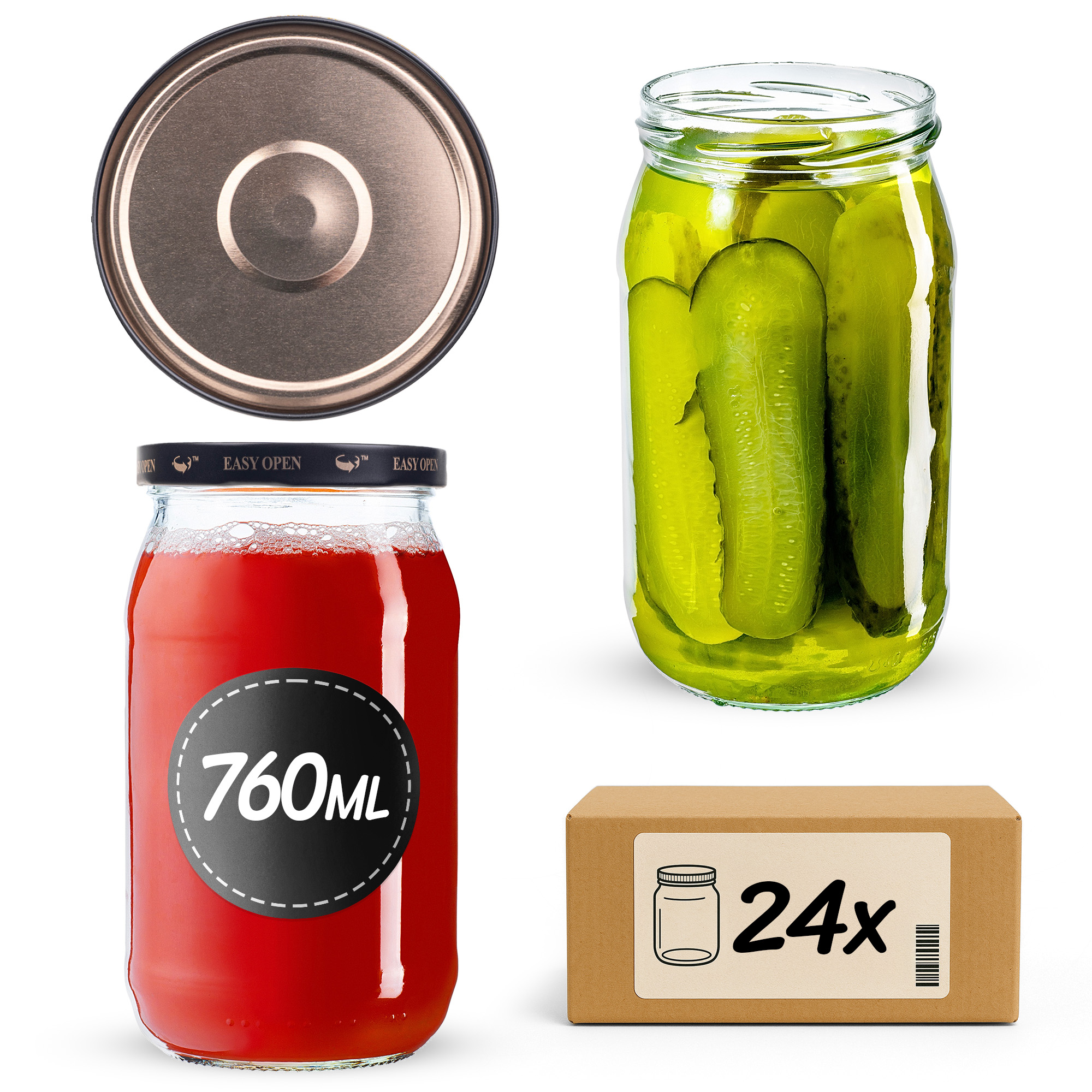 Słoiki na przetwory Niva 760ml fi82mm 24szt + wieczko Czarno złote
