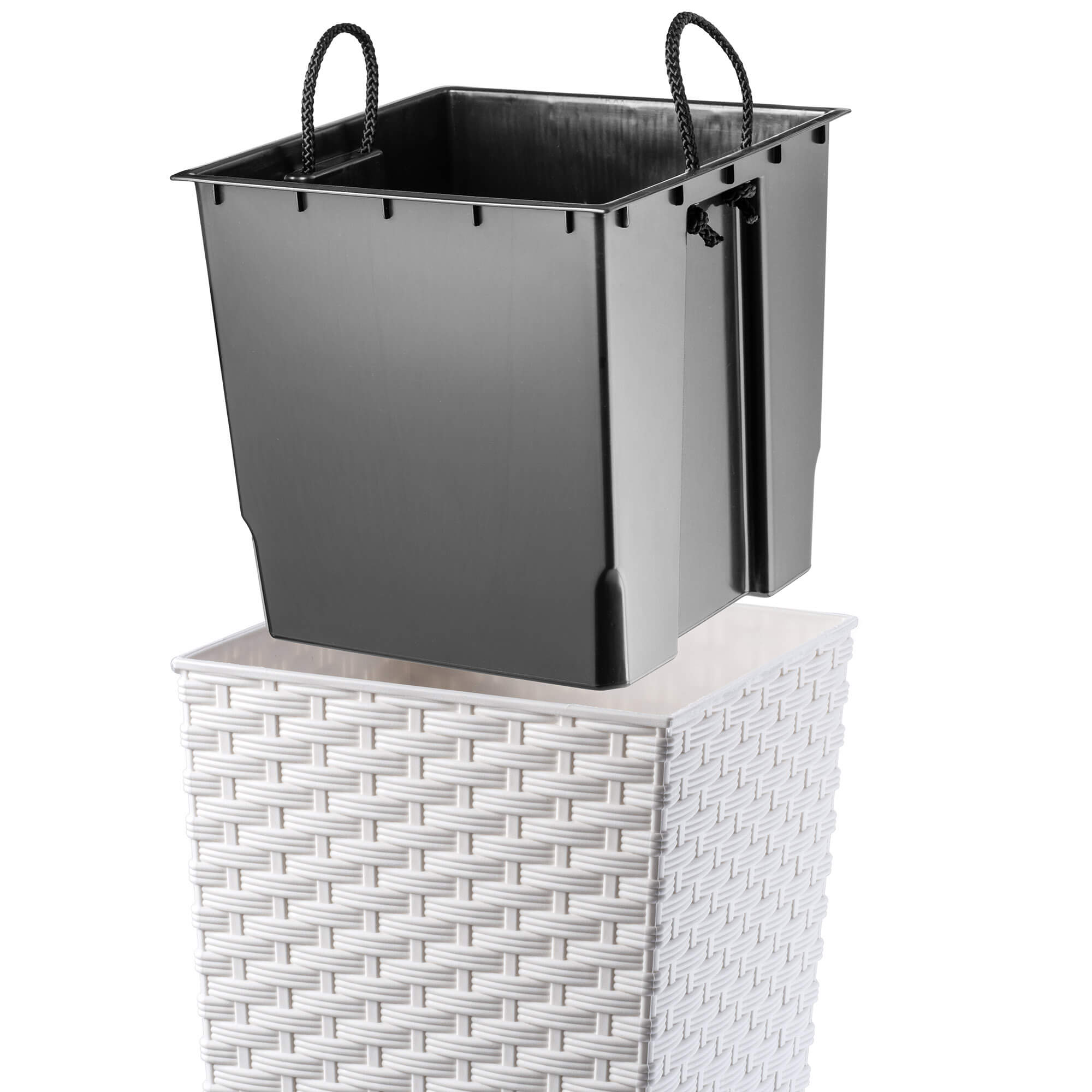 Donica na kwiaty z wkładem Pesaro rattan 25 cm, biała