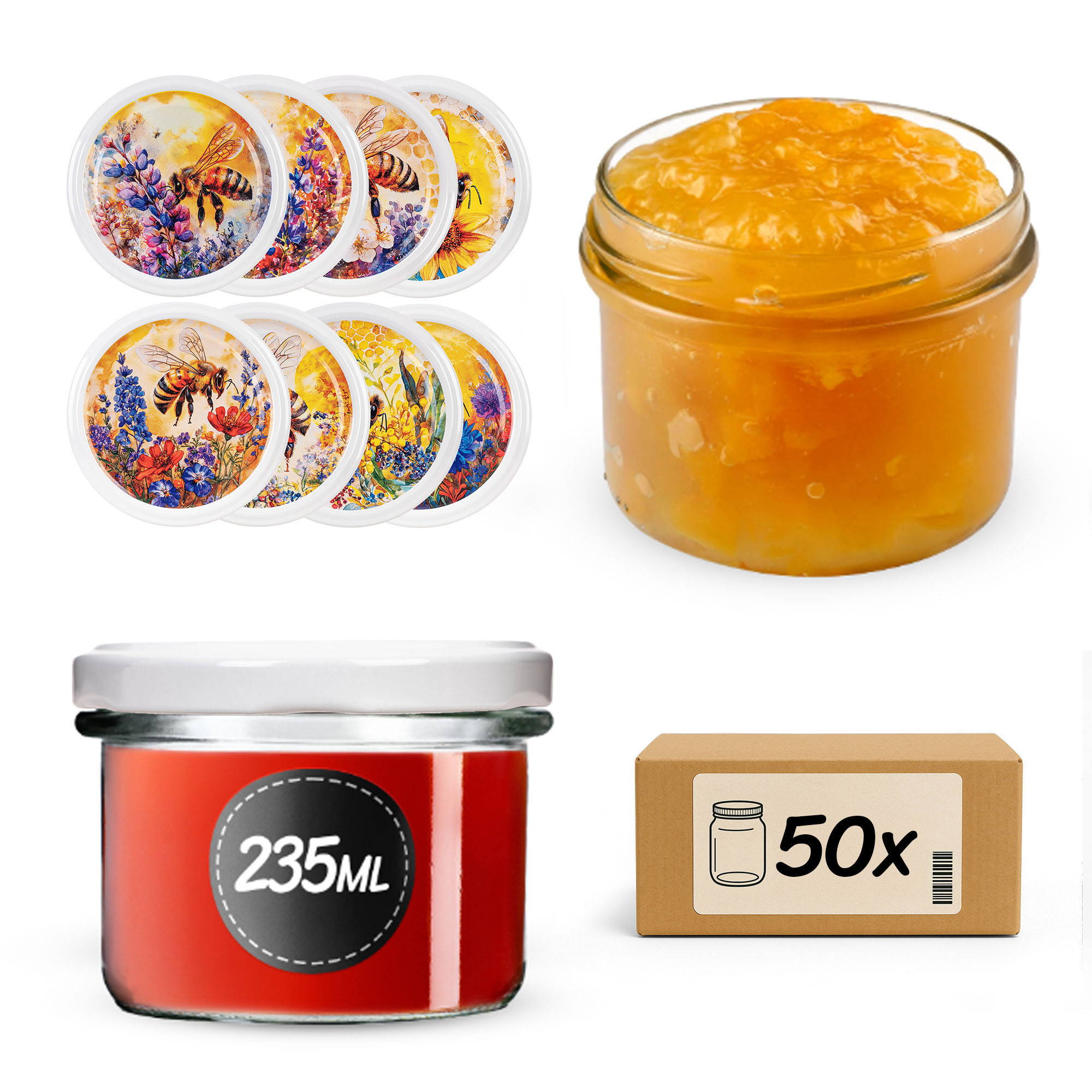 Słoiki na przetwory Tartu 235ml fi82mm 50szt + wieczko Bee of the field