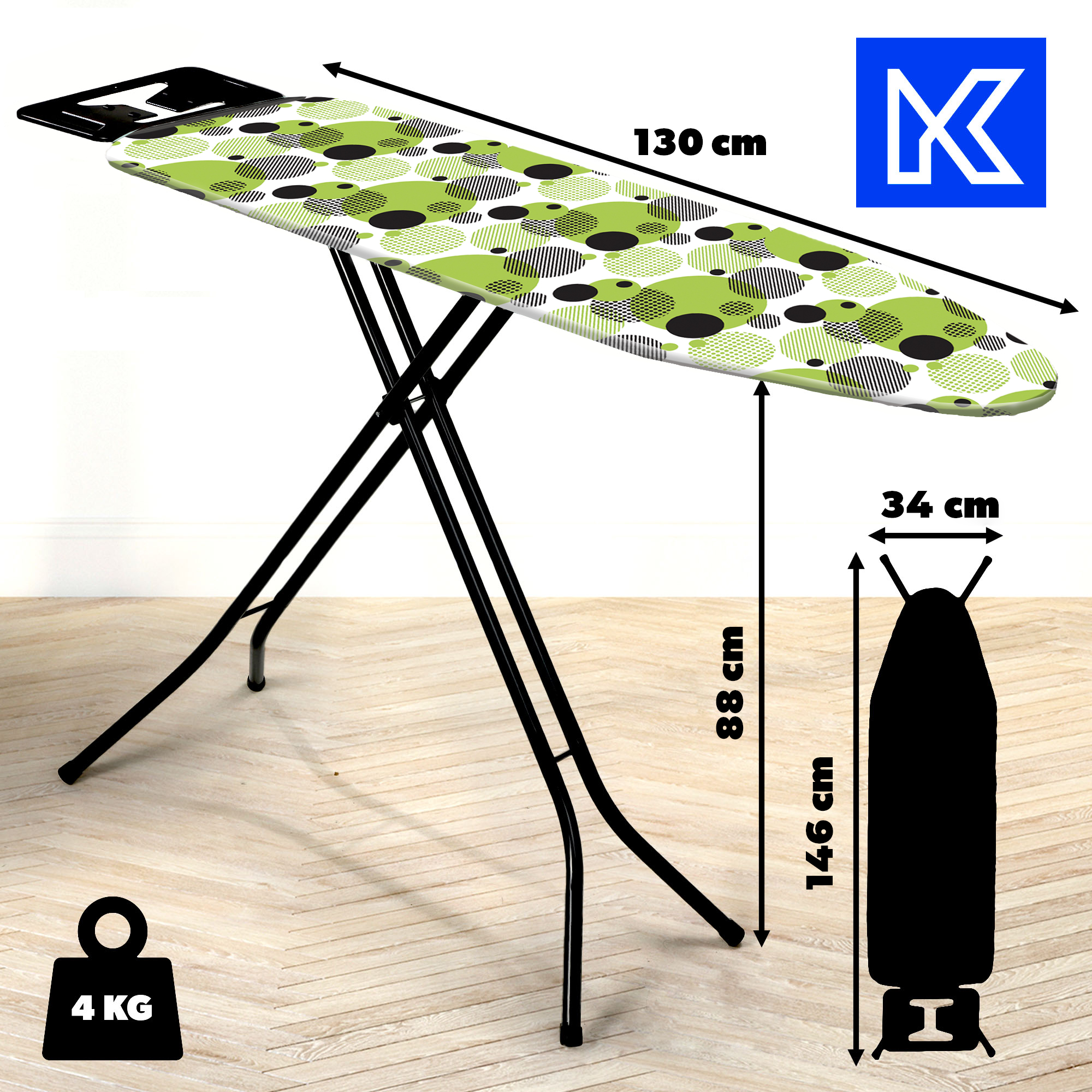 Deska do prasowania Rianico 130 x 34 cm, zielono-czarne koła