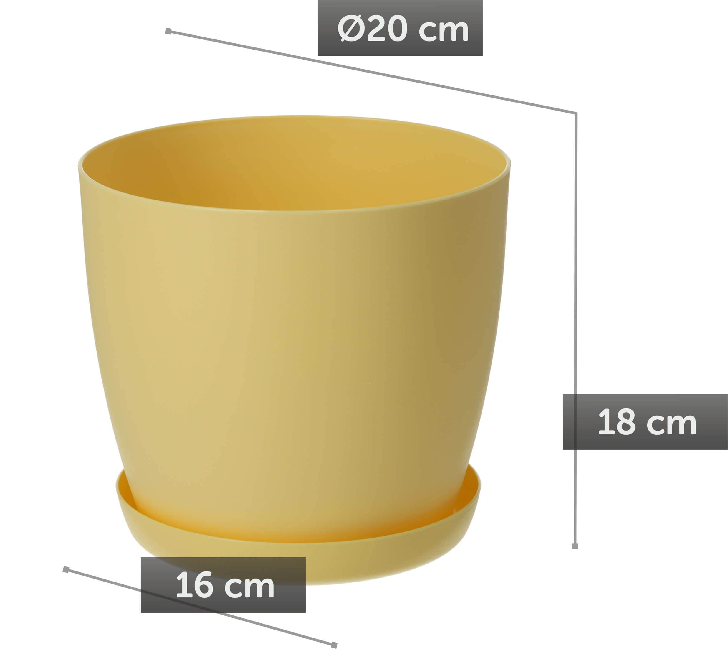 Doniczka Agen z podstawką 20 cm, matowa żółta