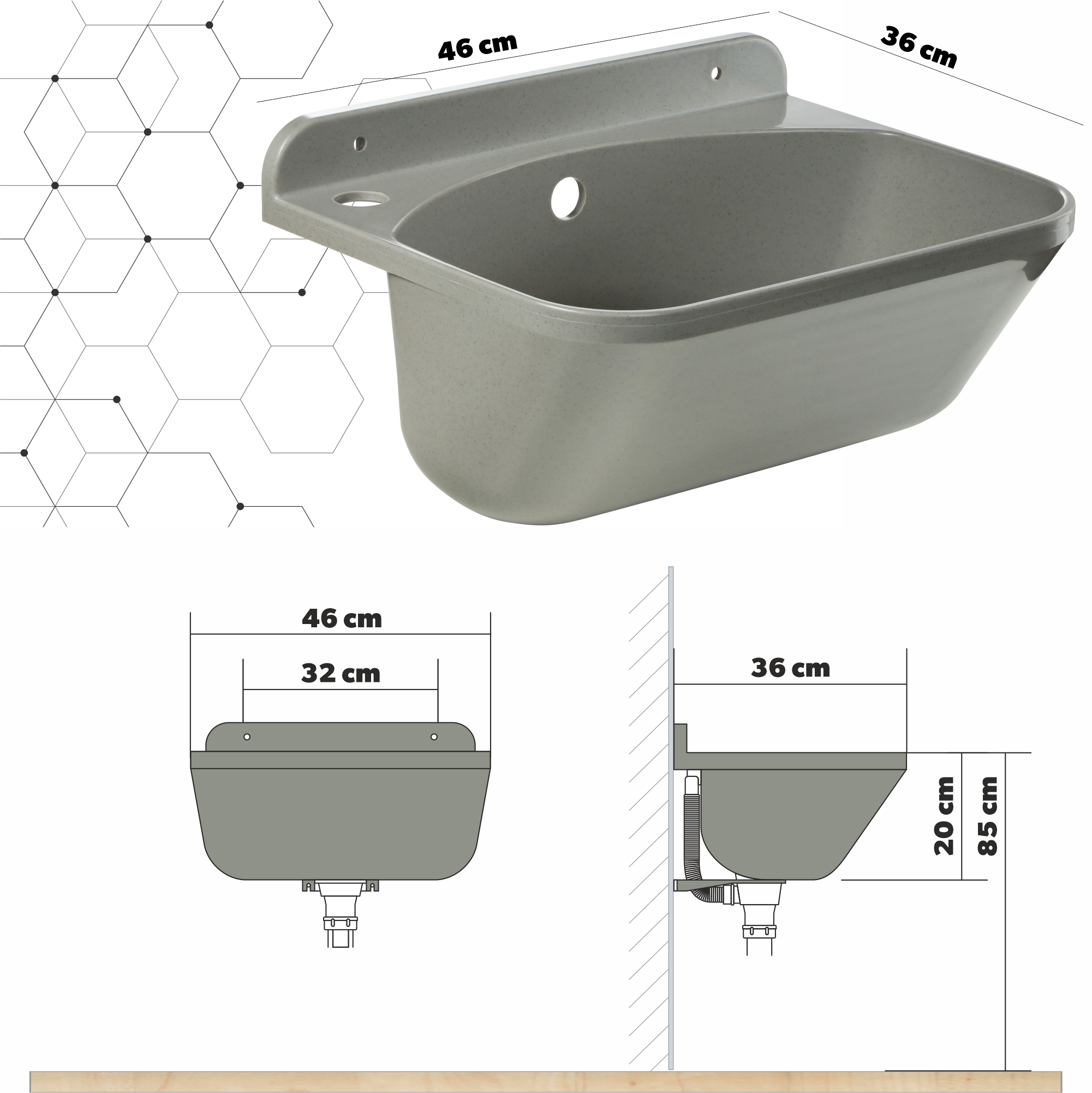 Zlew gospodarczy z obrotową baterią Gospo Eko, szary
