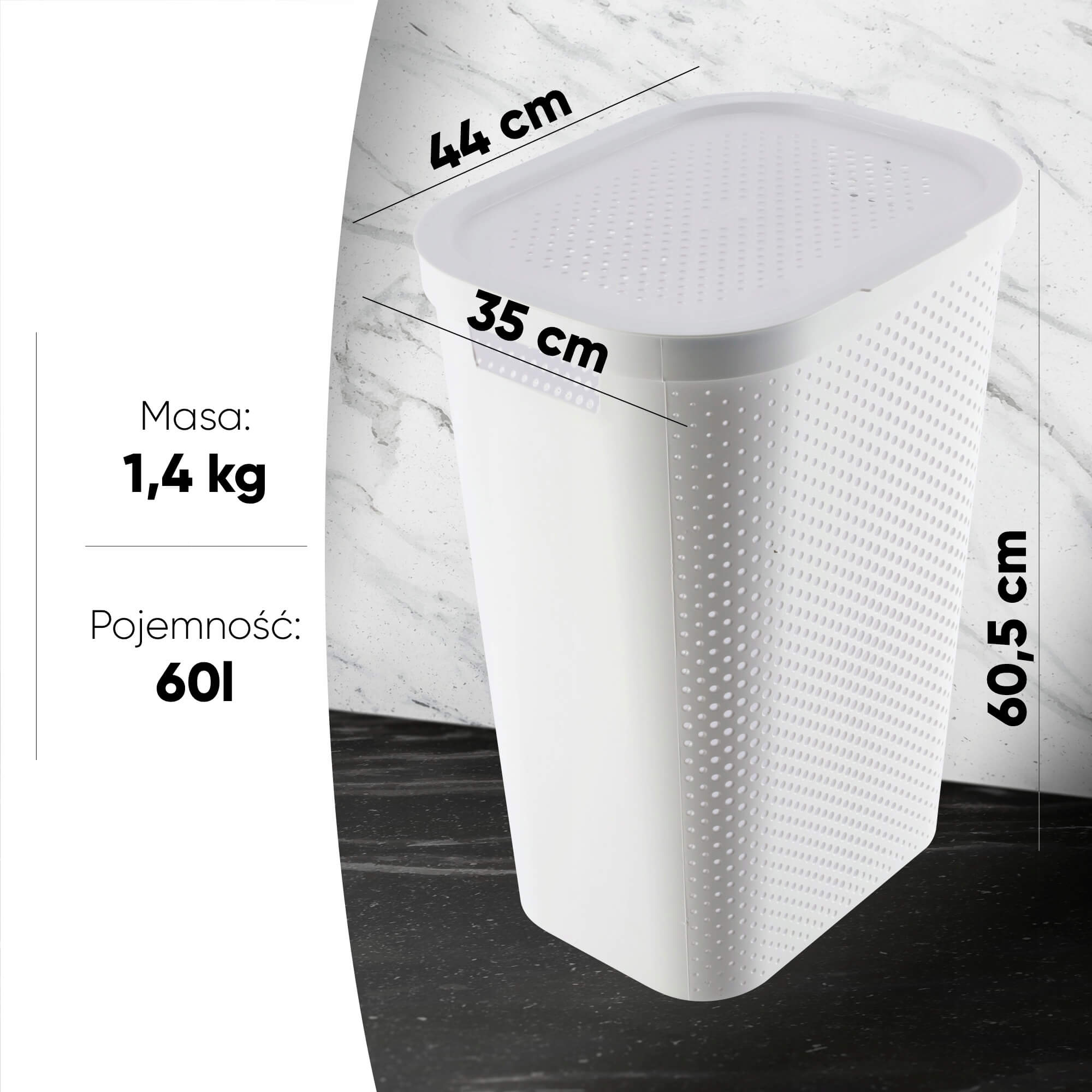 Kosz z pokrywą 60L + pojemnik 45L Curver Infinity biały