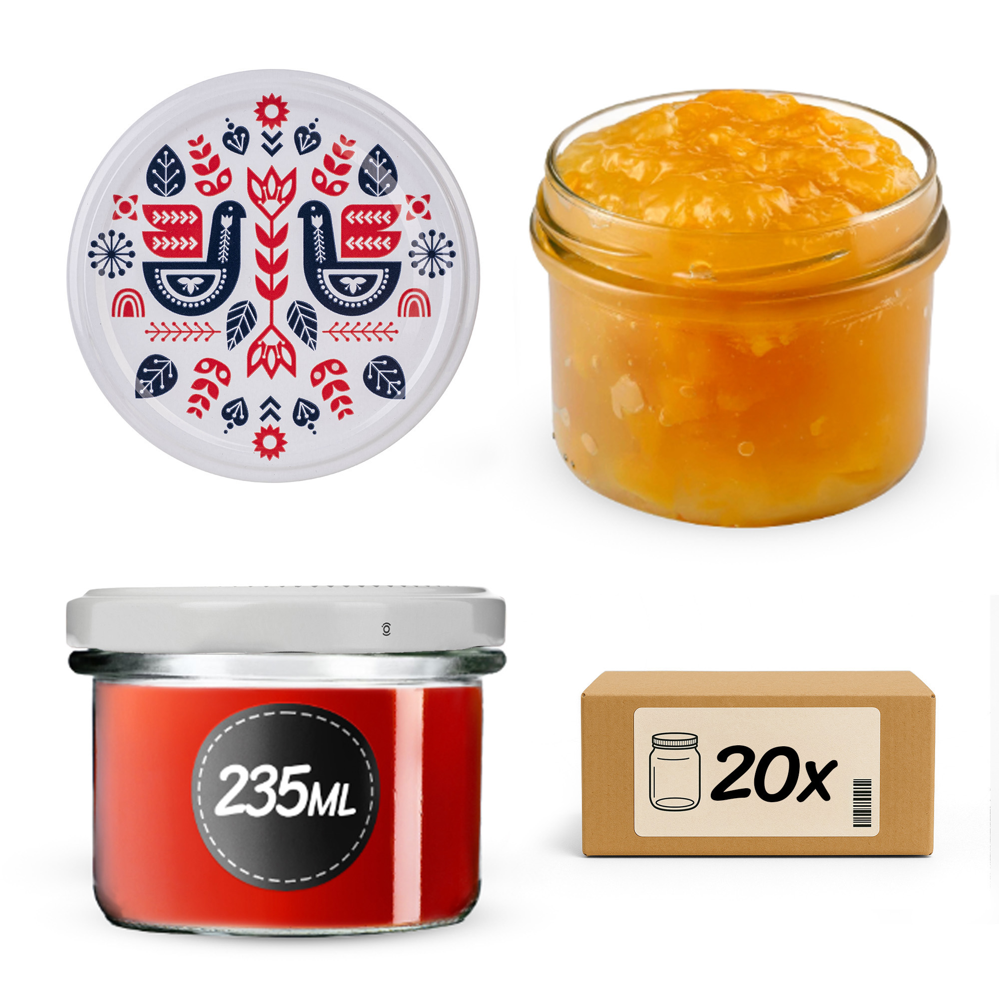 Słoiki na przetwory Tartu 235ml fi82mm 20szt + wieczko Kurpie