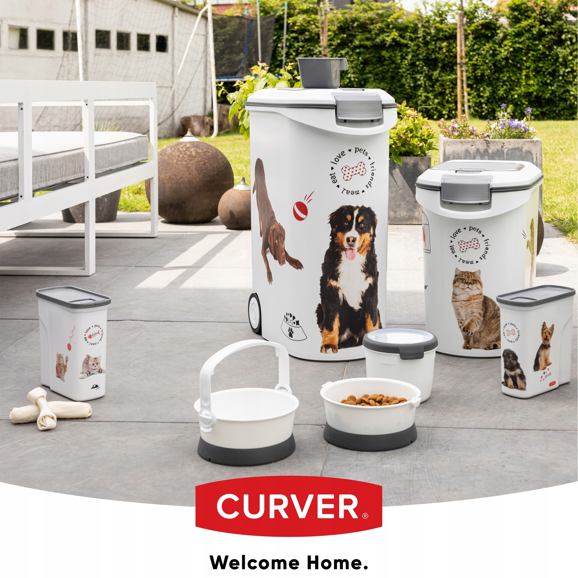 Pojemnik na karmę Curver Pet Life 19 x 20 cm, biały w pieski