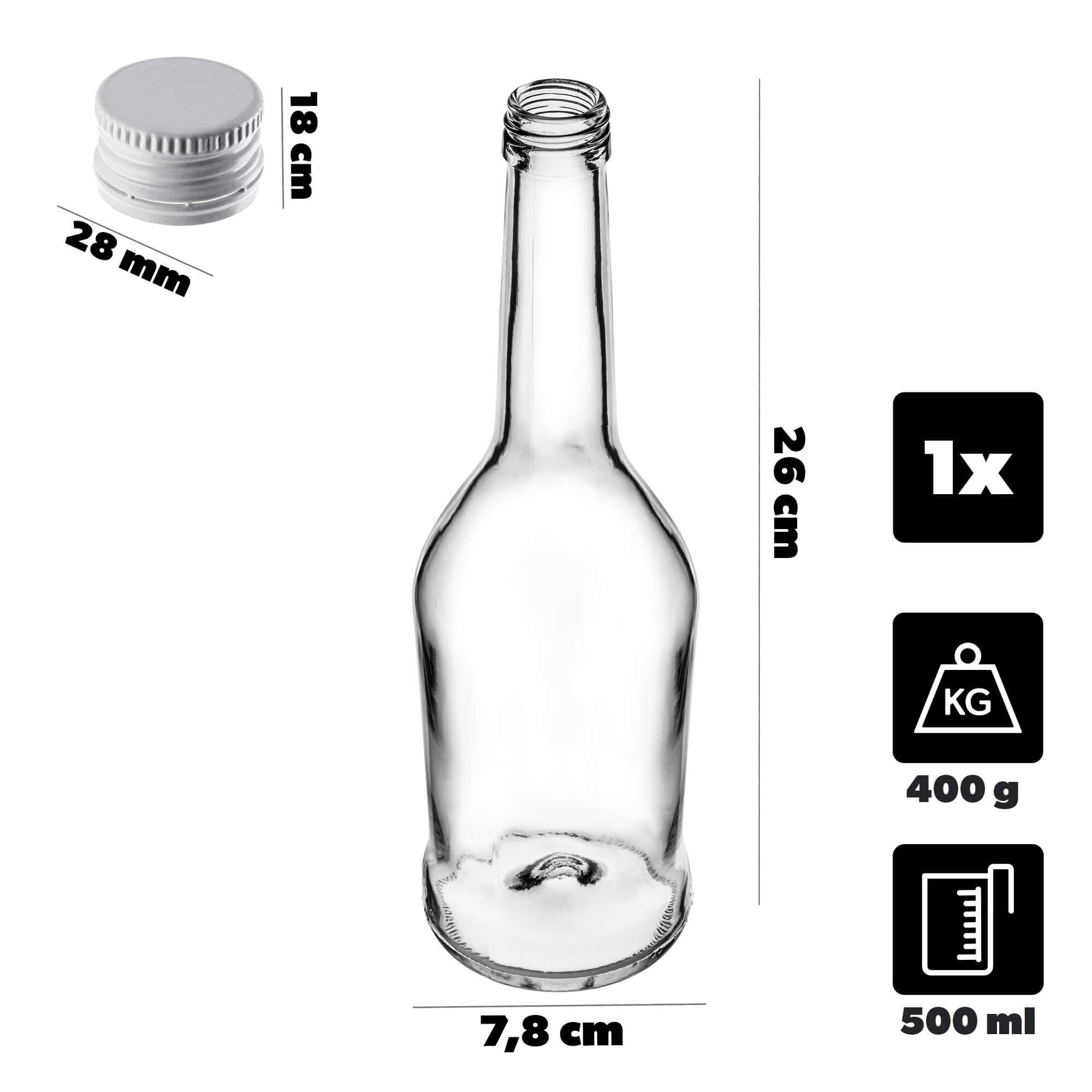 Szklana butelka na nalewkę Loiret 500ml z białą zakrętką 1 szt.