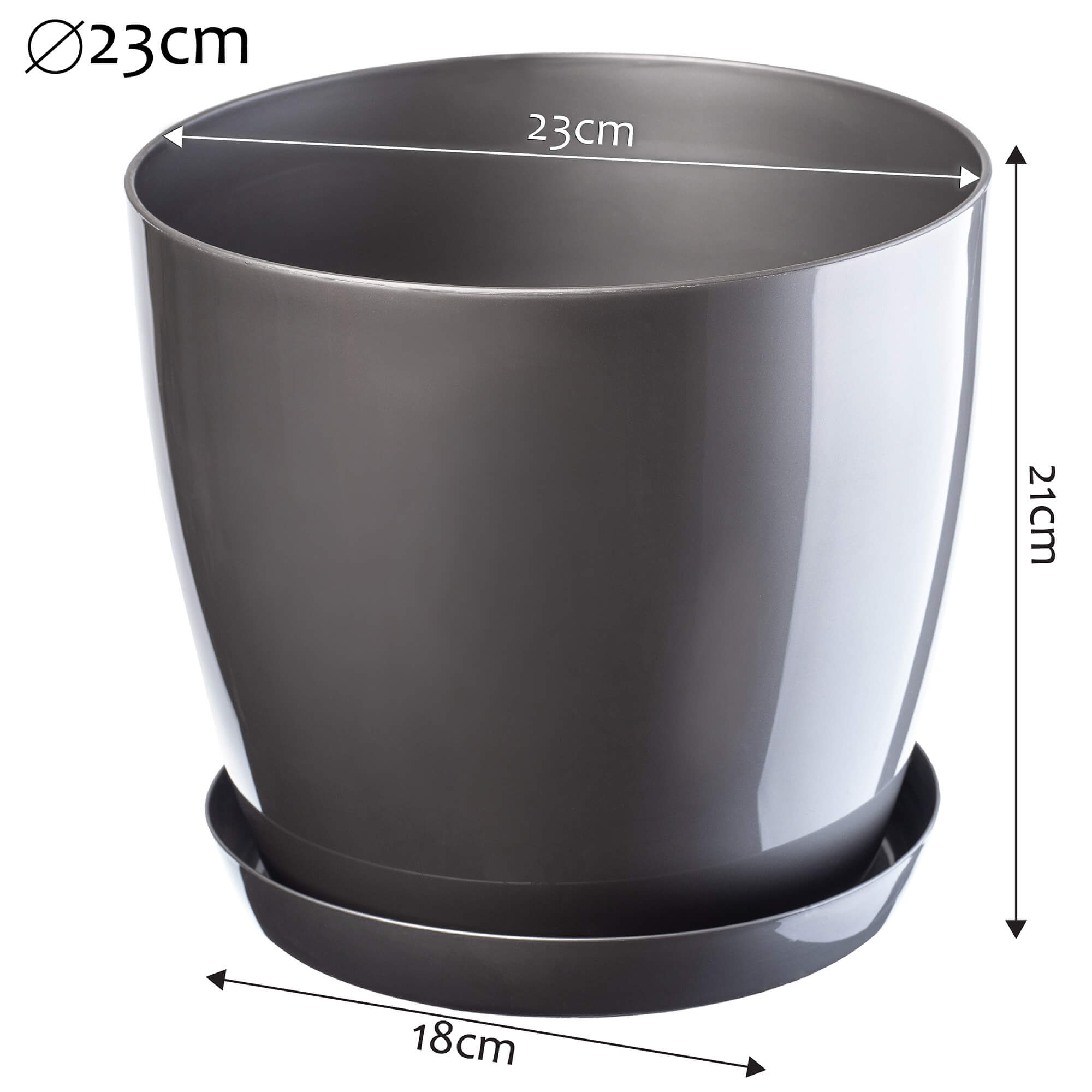 Doniczka na kwiaty z podstawką 23 cm, srebrna